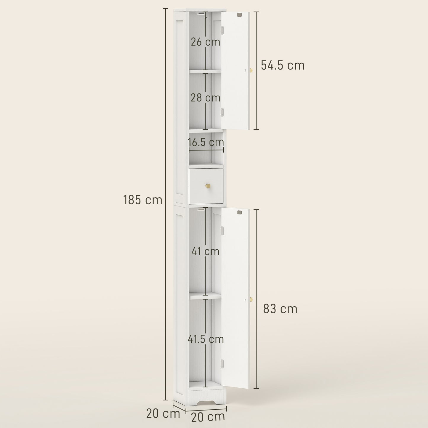HOMCOM 185 cm Tall Bathroom Cabinet with Arched Doors - White