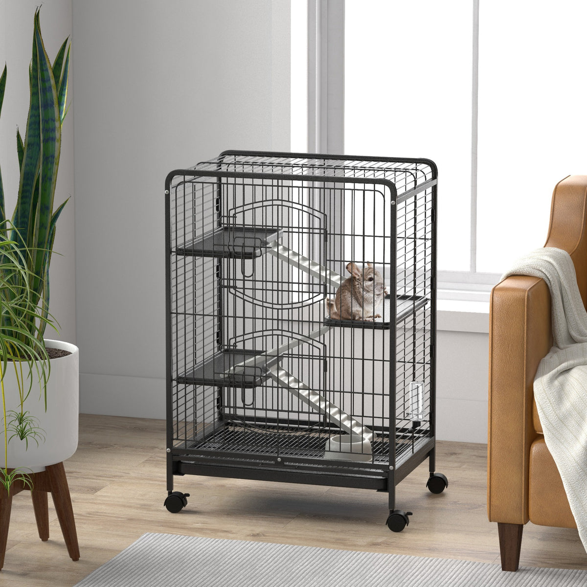 PawHut 4 Levels Removable Small Animal Cage, 95cm - Black