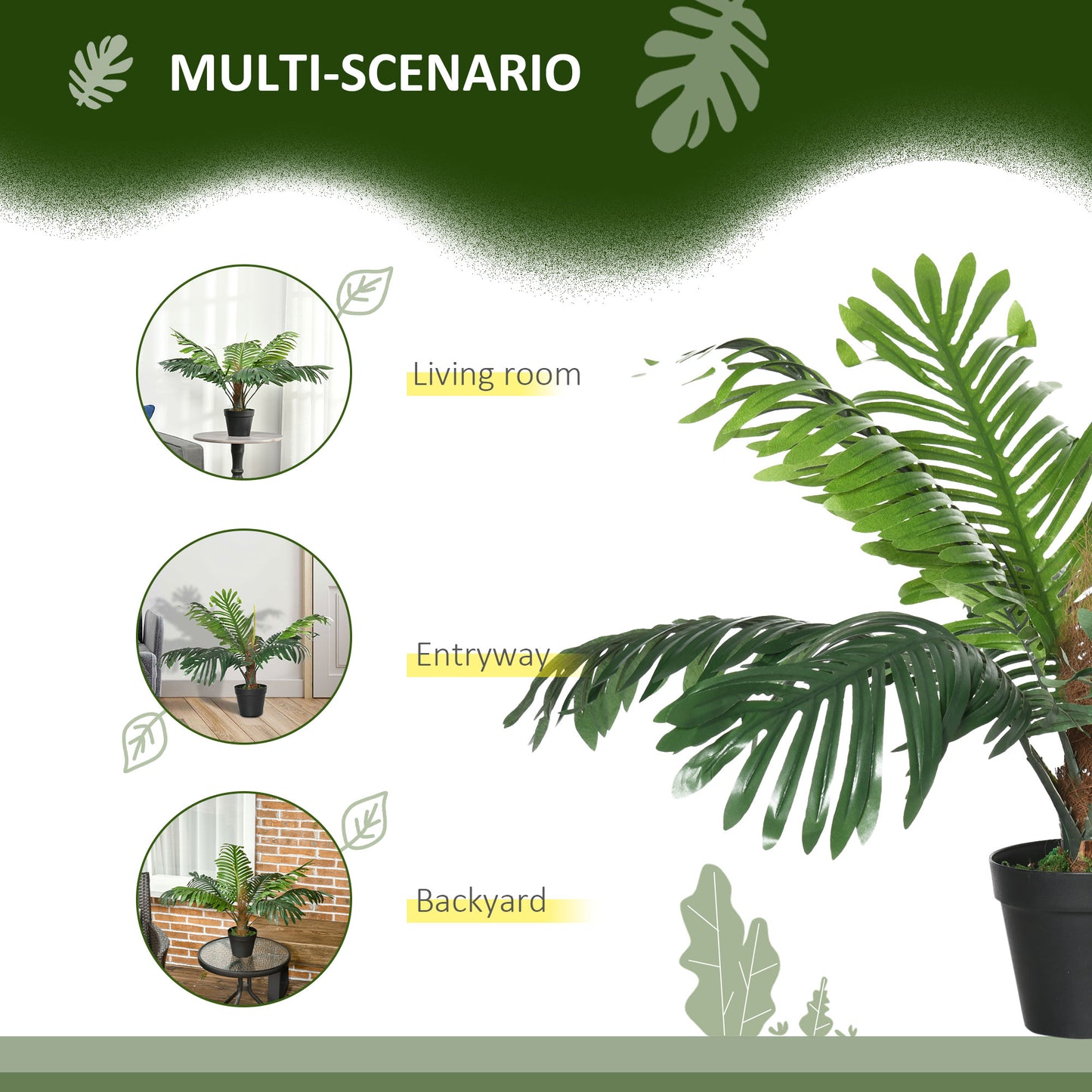 Outsunny 2 Pack 60cm Artificial Palm Tree Decorative Plant with Nursery Pot, Fake Tropical Tree for Indoor Outdoor DÃ©cor