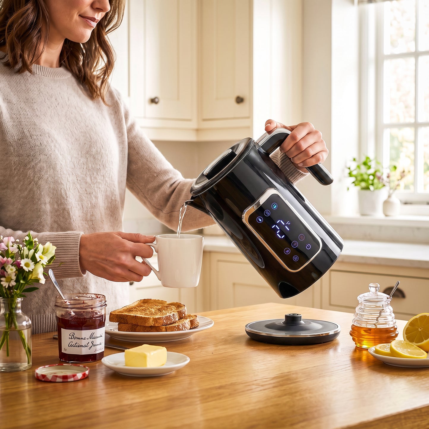 HOMCOM Electric Kettle, 1.7L Fast Boil 3000W Water Kettle with LED Display, Adjustable Temperature, Keep Warm Function, Black