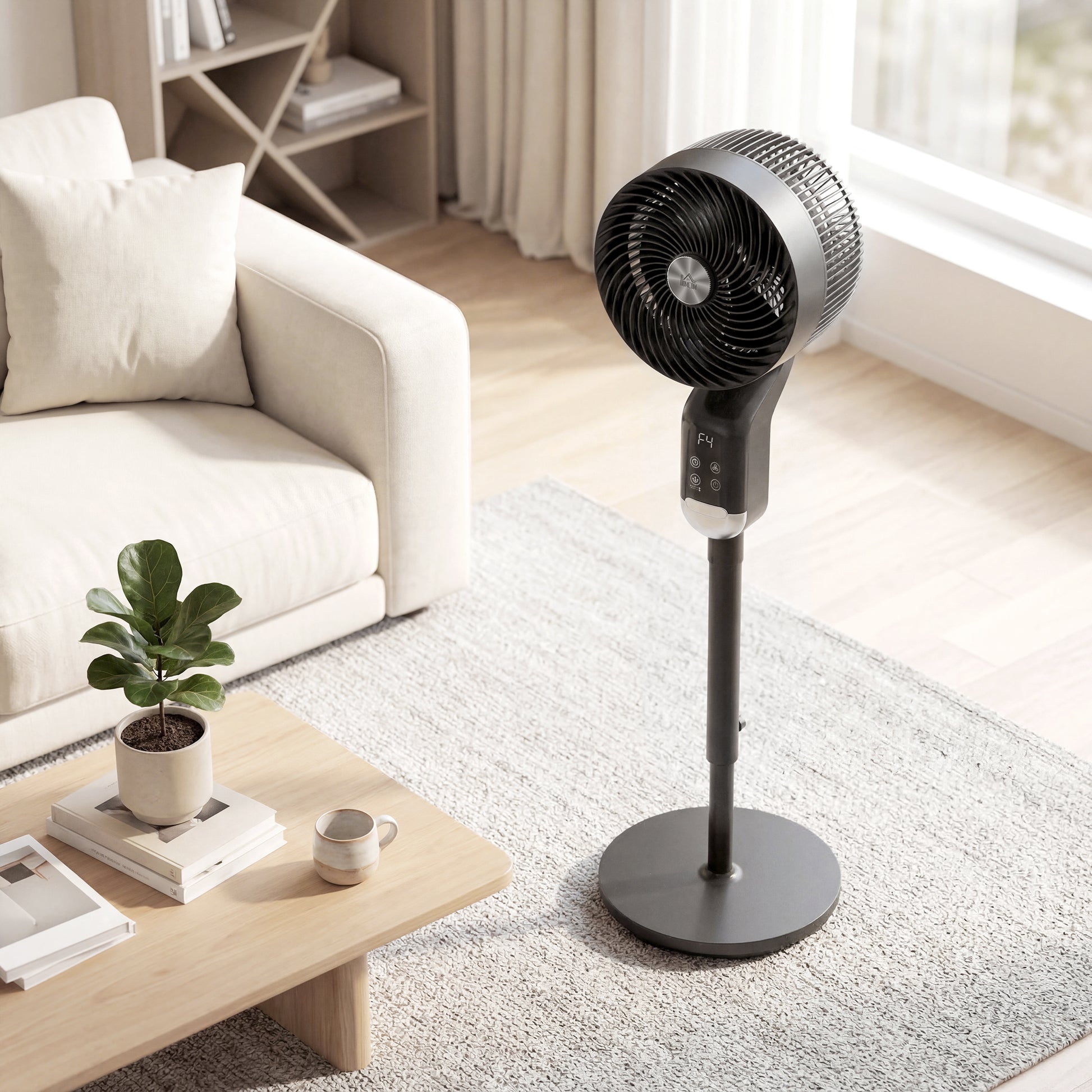 HOMCOM 20 dB Silent Standing Fan, Pedestal Fan with Remote, Oscillating, 8 Speeds, Adjustable Height, 12H Timer
