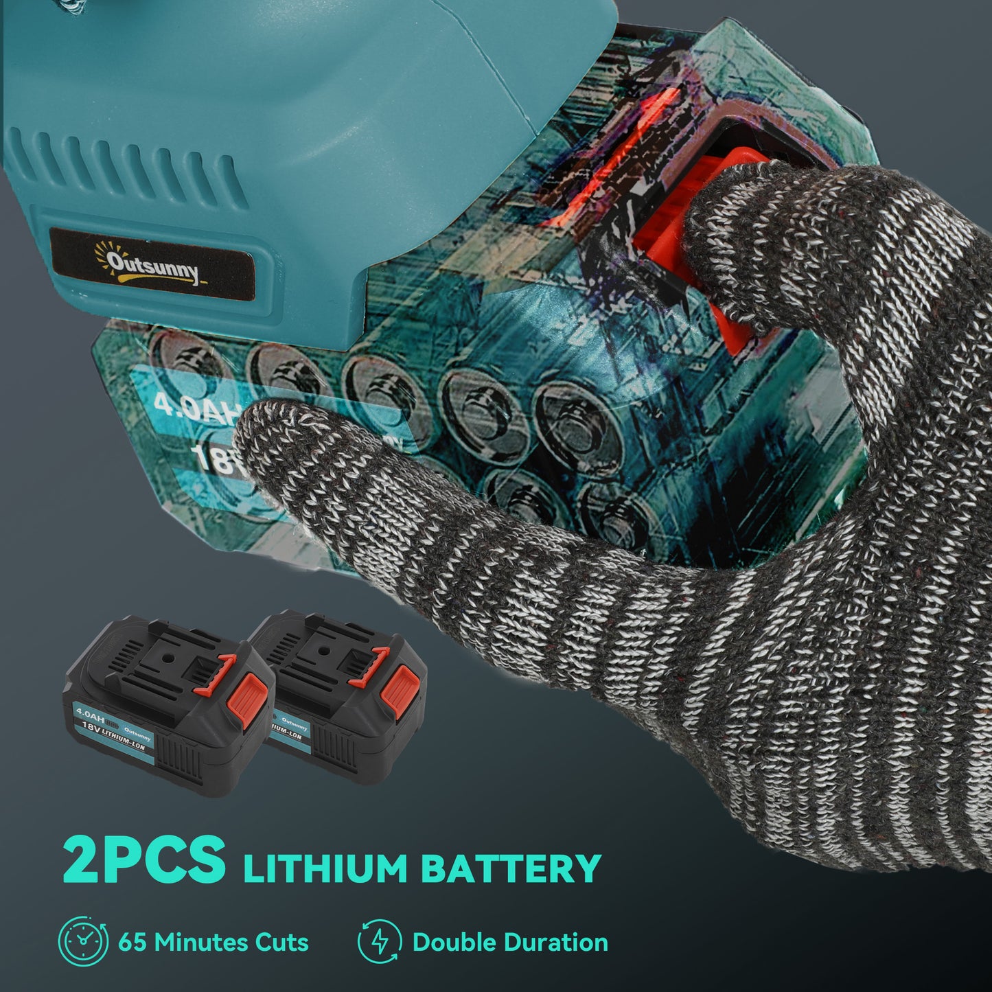 Outsunny Mini Chainsaw Cordless, 8 Inch Electric Chainsaw with 2 x 4000mAh Batteries, Brushless Motor and Safety Lock for Tree Trimming, Garden, Wood Cutting, Blue