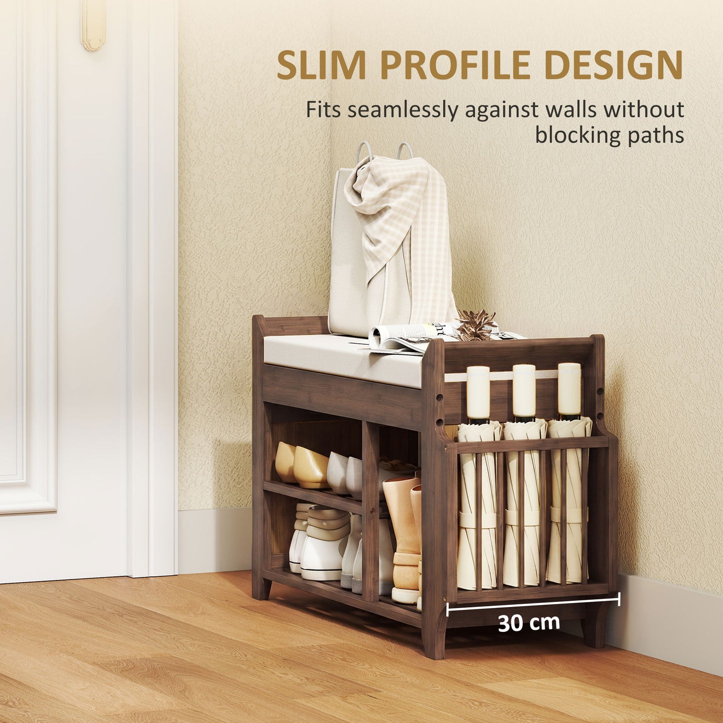 HOMCOM Shoe Bench 2-Tier Boot Section Entryway Storage Bench Cushioned Seat 100 x 30 x 50 cm Dark Brown and Cream