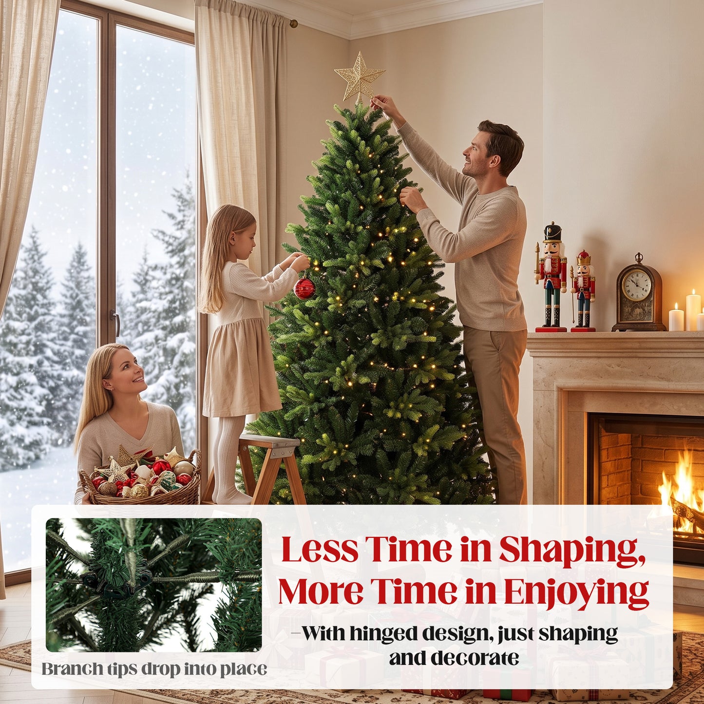 HOMCOM Artificial Christmas Tree, Hinged Xmas Tree with 2419 PE & PVC Branch Tips, 6ft, Green