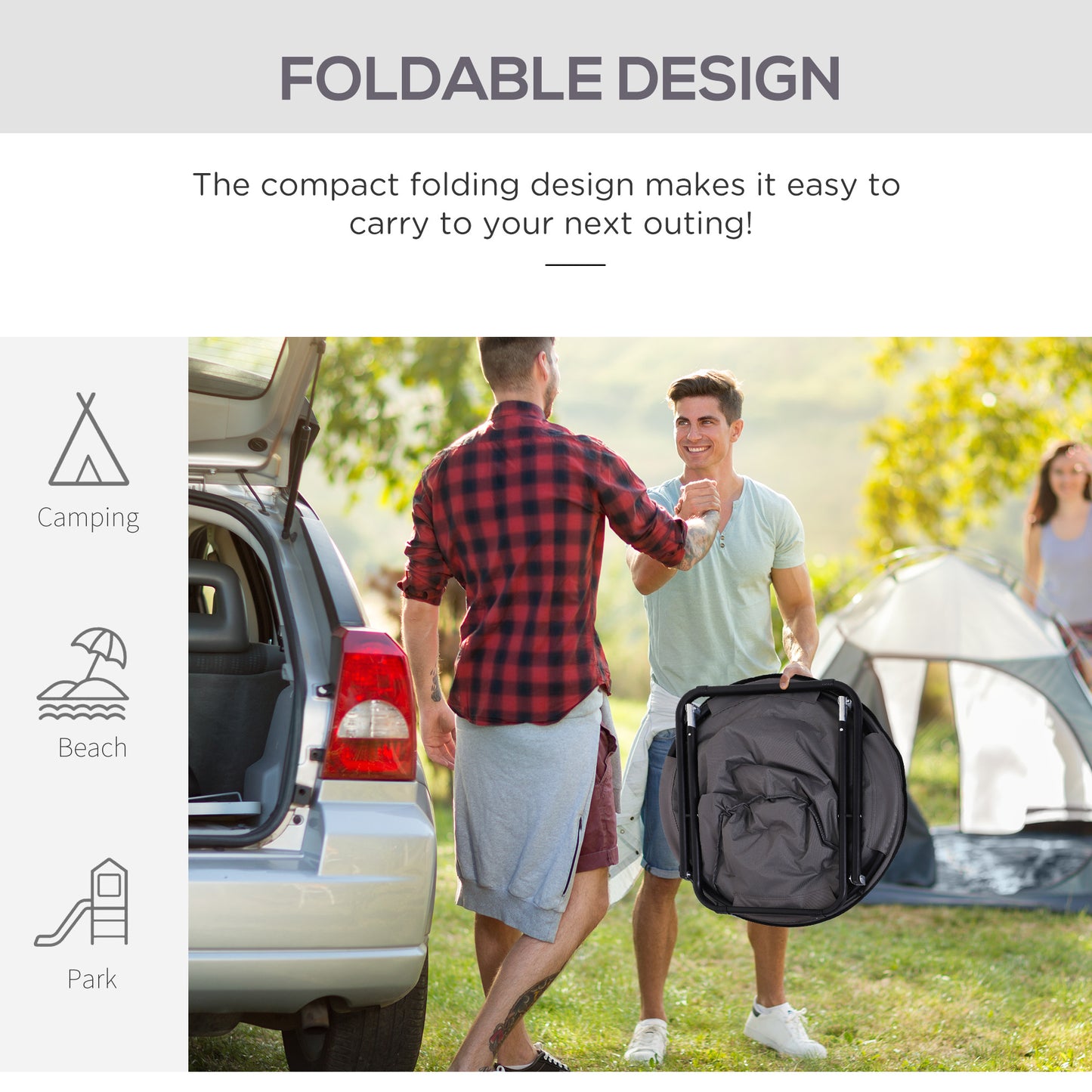Outsunny Camping Moon Chair, Portable Folding Camping Chair for Adults with Wide Padded Oxford Seat for Outdoor Camp, Travel, Fishing, Beach, Grey