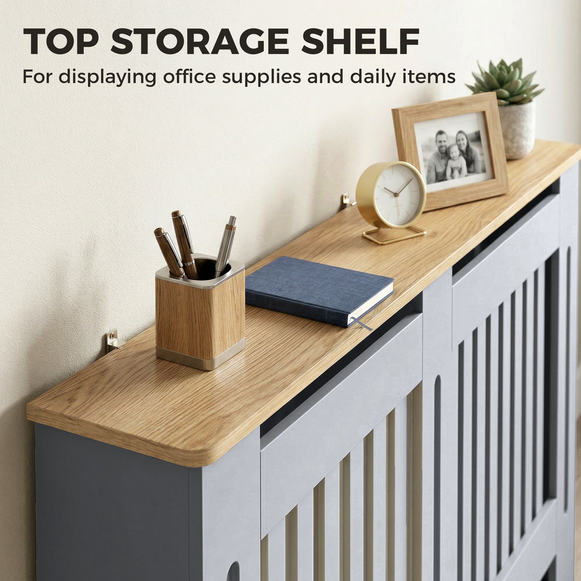 HOMCOM Slatted Radiator Cover, Painted Cabinet with Line Grill Design, 152L Ã— 19W Ã— 81H cm, Grey