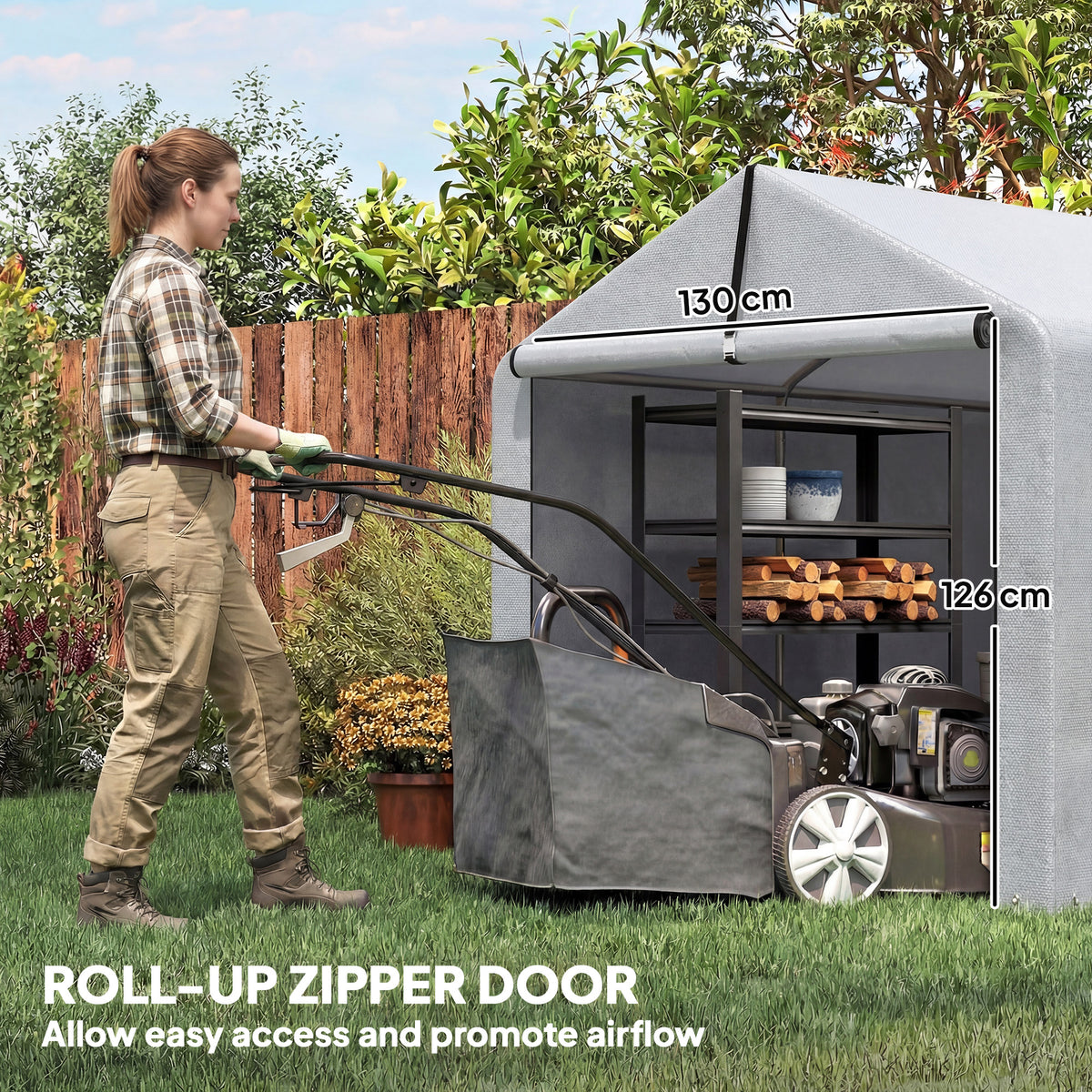 Outsunny 1.6 x 2.2m Garden Shed Tent, Waterproof Outdoor Storage Tent, Roll-up Zipper Door Galvanised Steel Frame, Light Grey