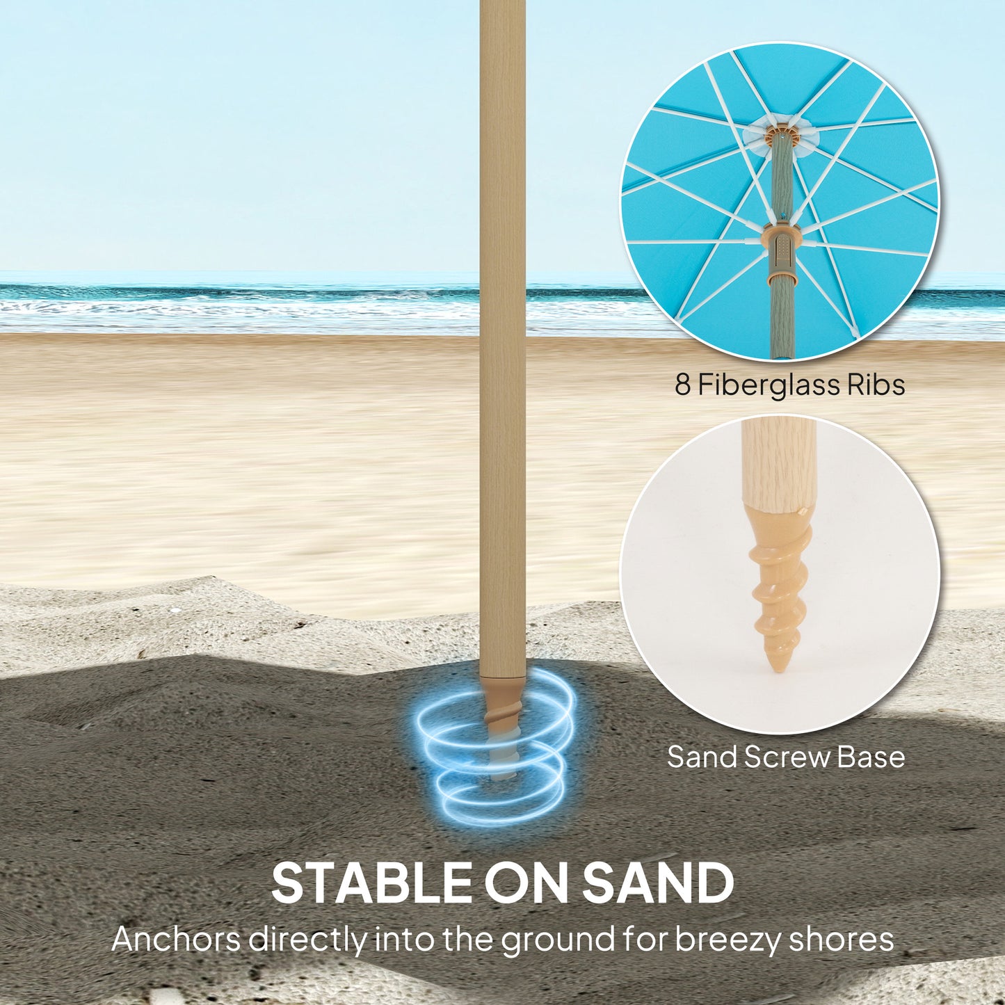 Outsunny 1.7 m Beach Umbrella with Sand Anchor, 30Â° Tilting Fringed Beach Garden Parasol with Adjustable Height, Grey
