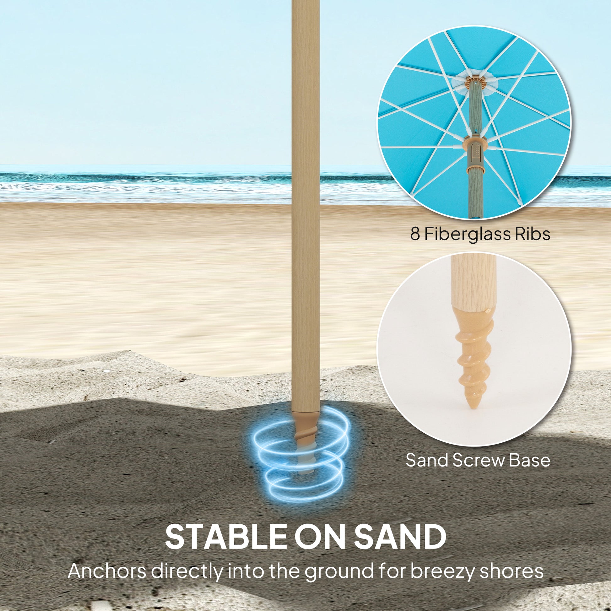 Outsunny 1.7 m Beach Umbrella with Sand Anchor, 30Â° Tilting Fringed Beach Garden Parasol with Adjustable Height, Grey