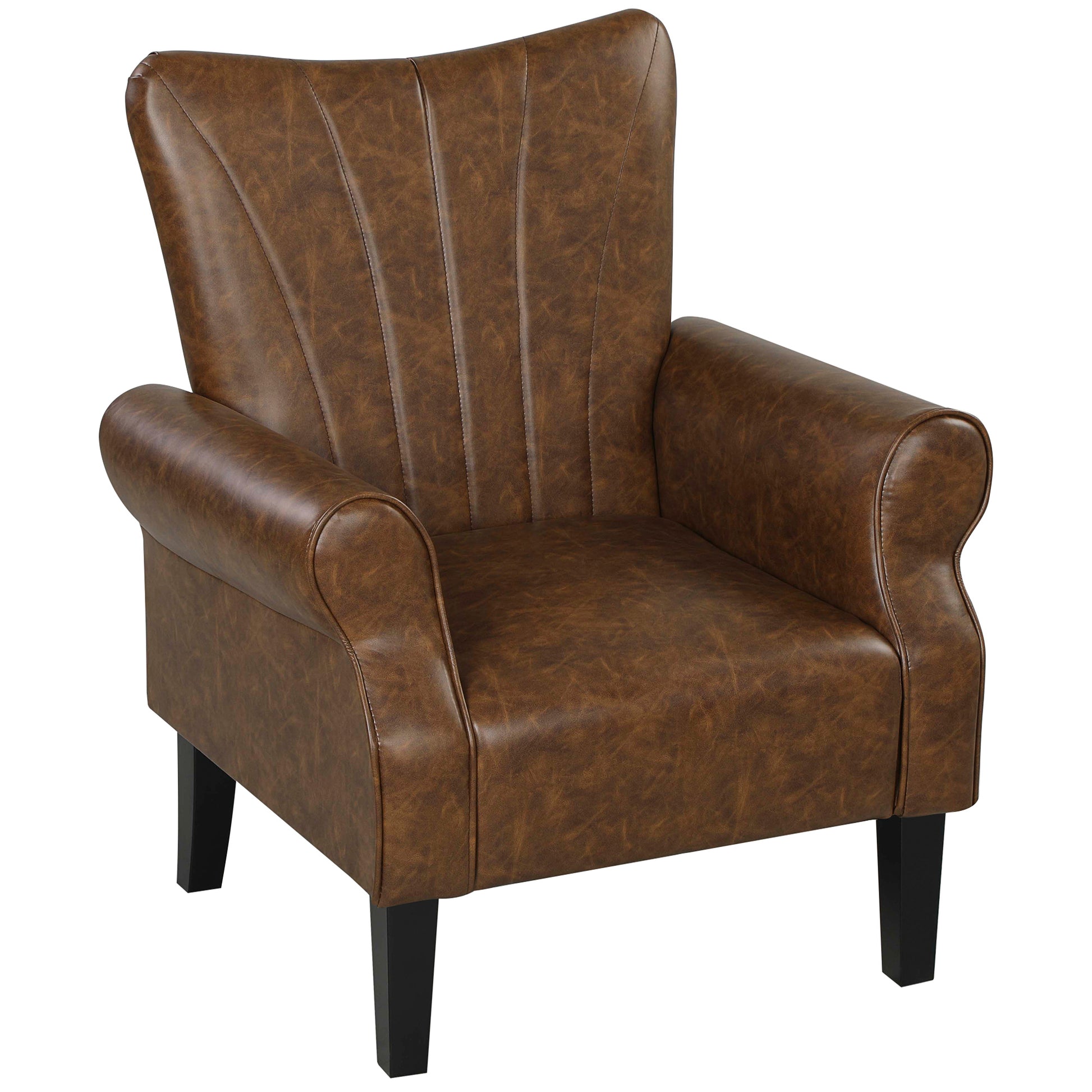 HOMCOM Upholstered Accent Chair with Rolled Arms and Wood Legs, Armchair for Living Room Bedroom, Brown
