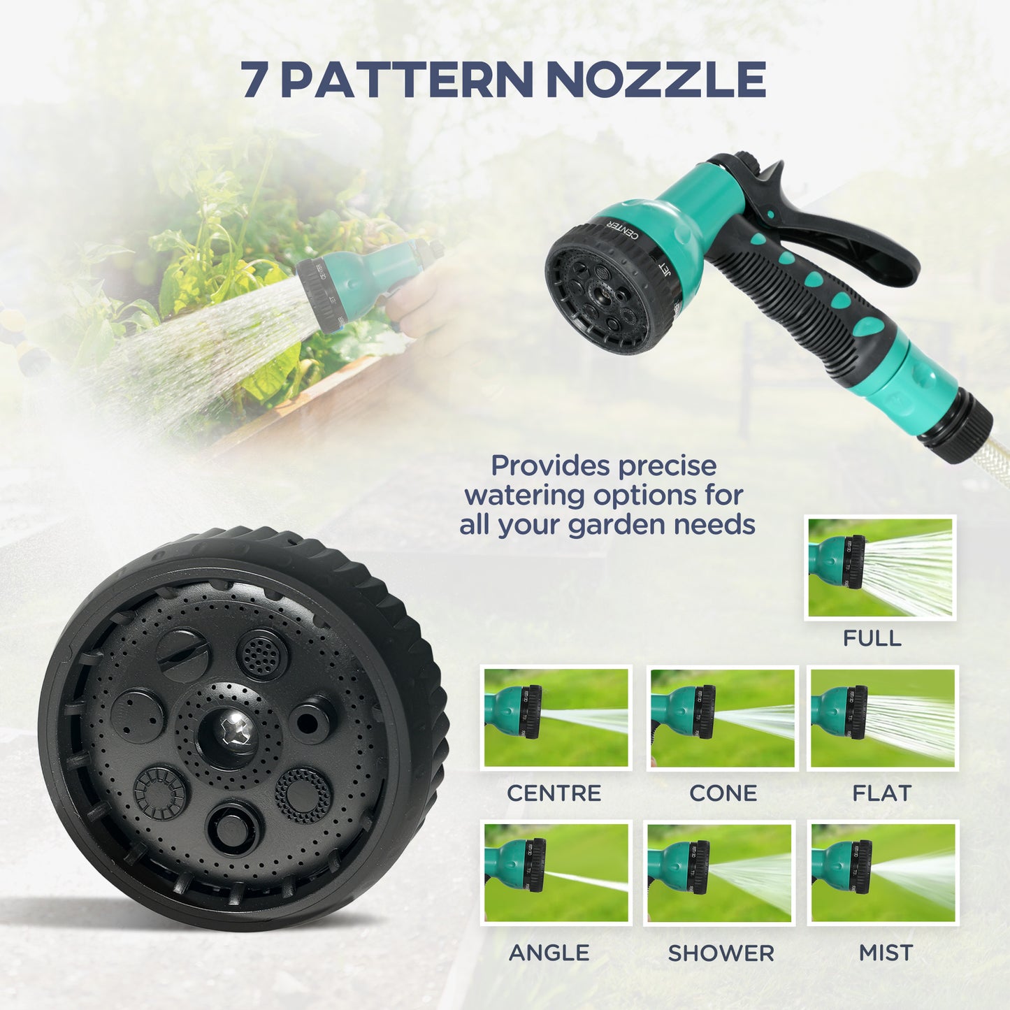 Outsunny Retractable Hose Reel Wall Mounted, 30+2m Garden Hose Pipe Reel with Lock, Auto Rewind, 7 in 1 Spray Nozzle, Includes Wall Fixings, 180Â° Swivel, Outdoor Watering, Grey