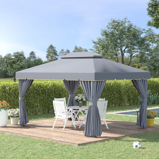 Outsunny 3 x 4m Aluminium GardenÂ Gazebo, Marquee Canopy Shelter Pavilion Party Tent with Nets and Curtains for Garden and Deck, Grey