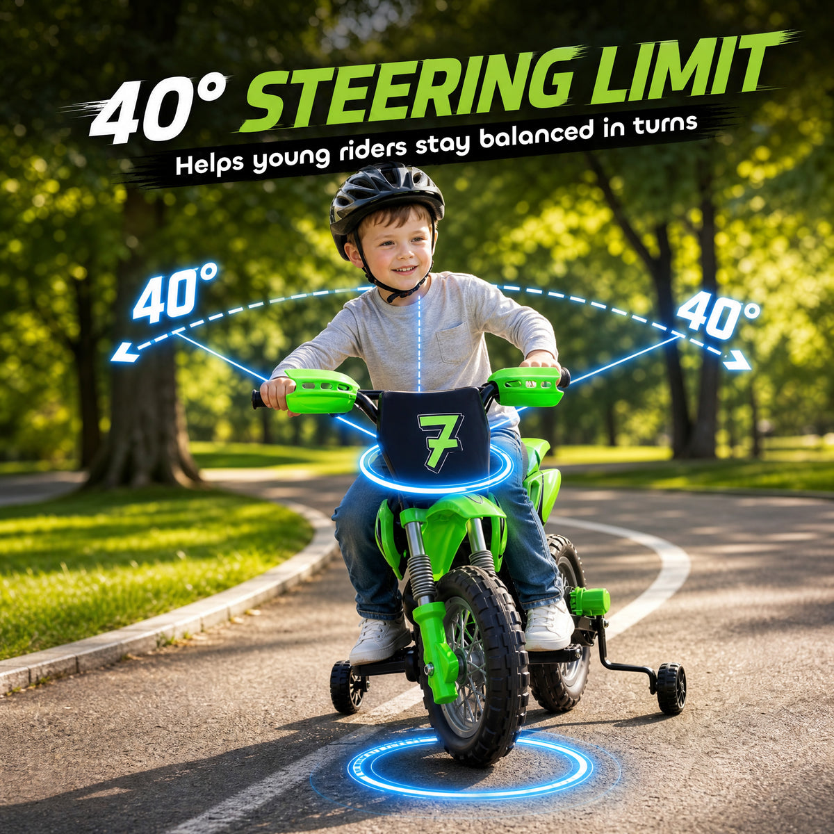AIYAPLAY 12V Kids Electric Motorbike, Ride on Motorcycle with Dual Motors, Training Wheels, Rear Suspension for 3-6 Years, Green