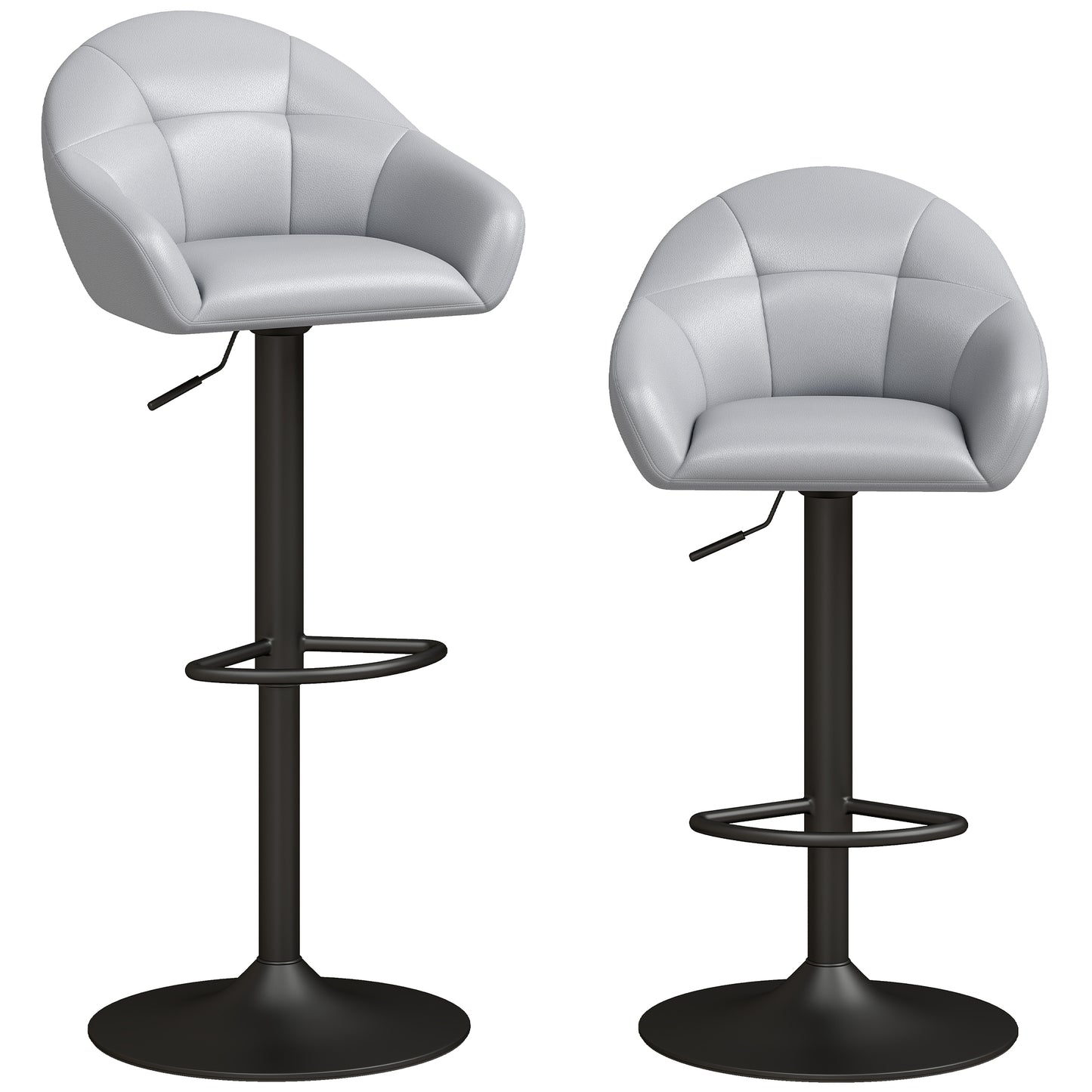 HOMCOM Bar Stools Adjustable Heights Breakfast Bar Stools Backrest Armrests Set of 2 with Rubber Ring Metal Base, Grey
