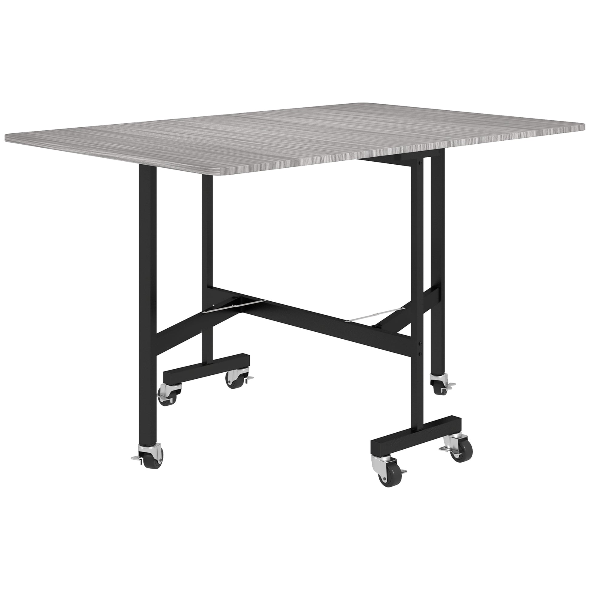 HOMCOM Six-Seater Drop-Leaf Dining Table, with Wheels - Grey Wood-Effect Default Title