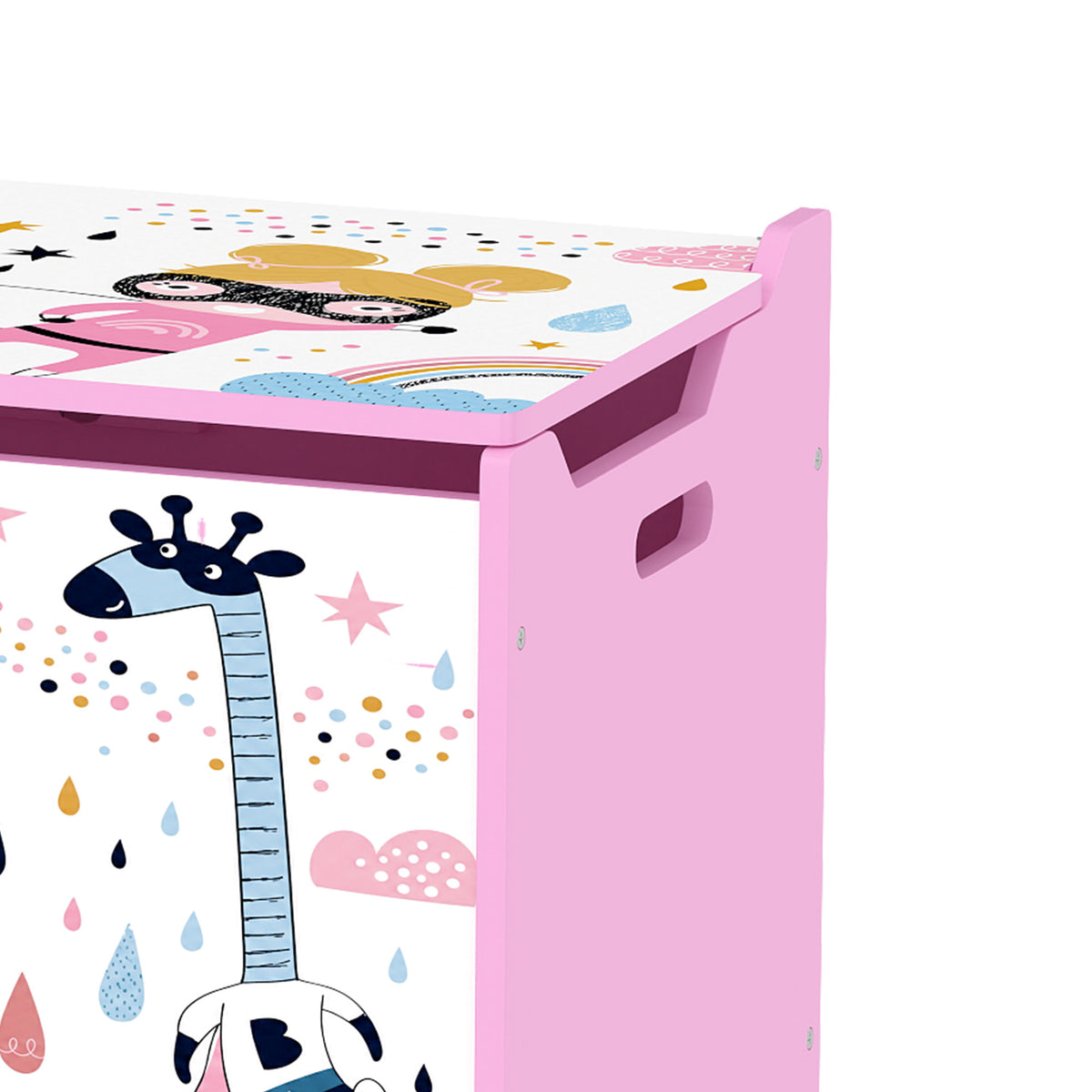 AIYAPLAY Storage Chest, Wooden Toy Chest with Lid, Flip-Top, Security Hinges and Anti-Pinch Design for Kids, Pink