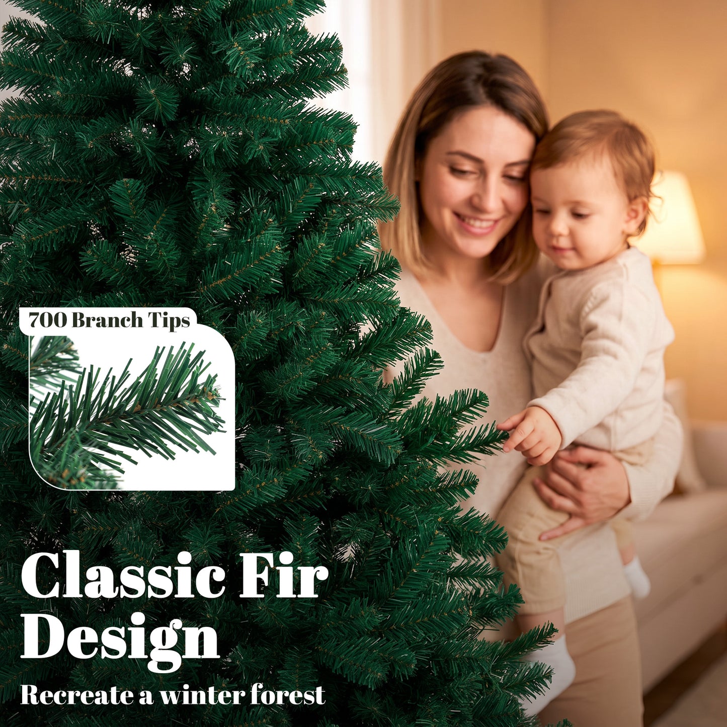 HOMCOM 6ft Artificial Christmas Tree, Fir Hinged Xmas Tree with 700 Branch Tips, Foldable Steel Stand, Green