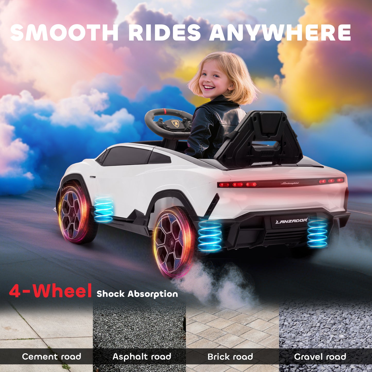 AIYAPLAY 12V Licensed Lamborghini Electric Cars for Kids, Ride On Car with Remote Control for 3-6 Years Old, White