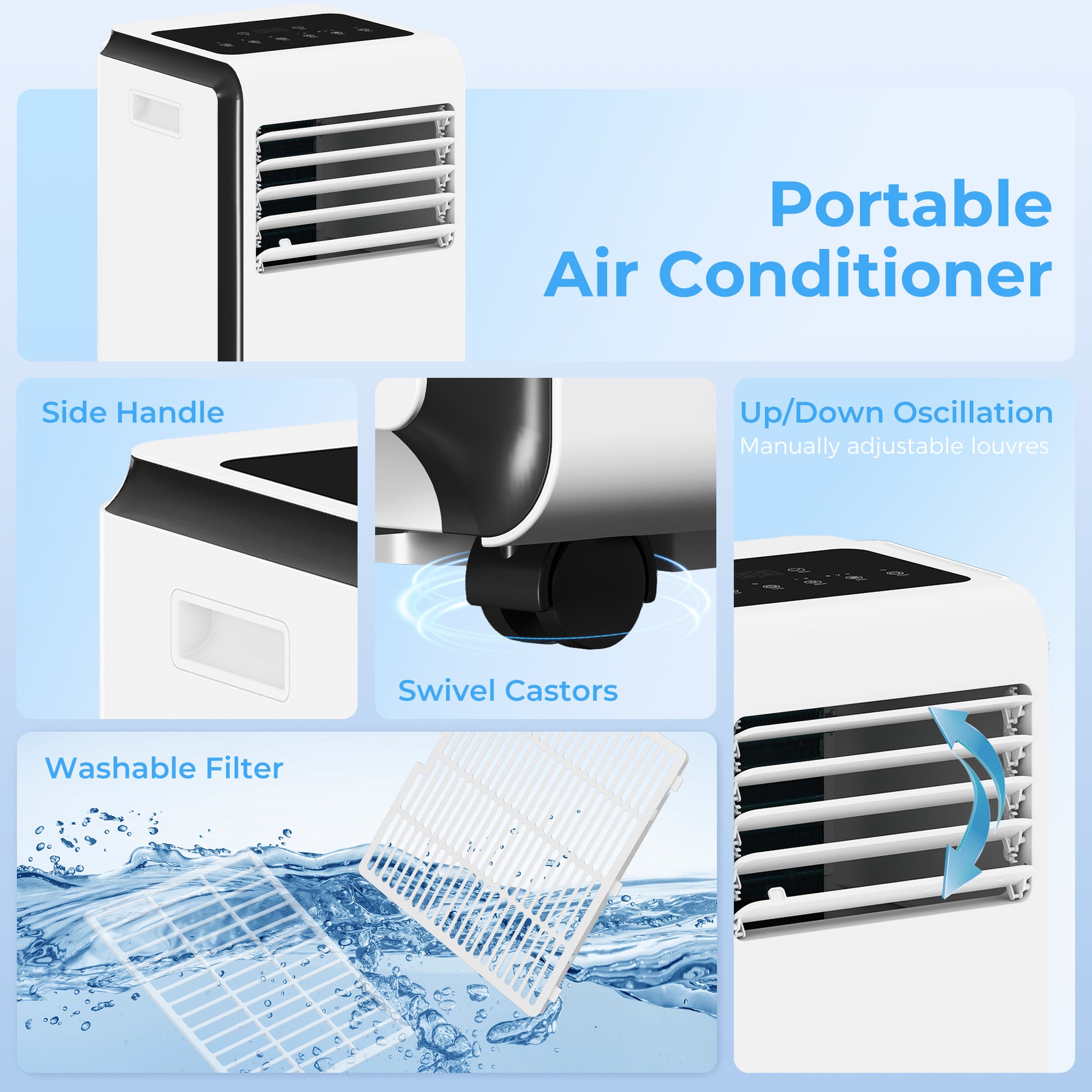 HOMCOM Portable Air Conditioner 9000 BTU, 4-in-1 Air Conditioning Unit with Cooling, Dehumidifier, Fan, Sleep Mode, White
