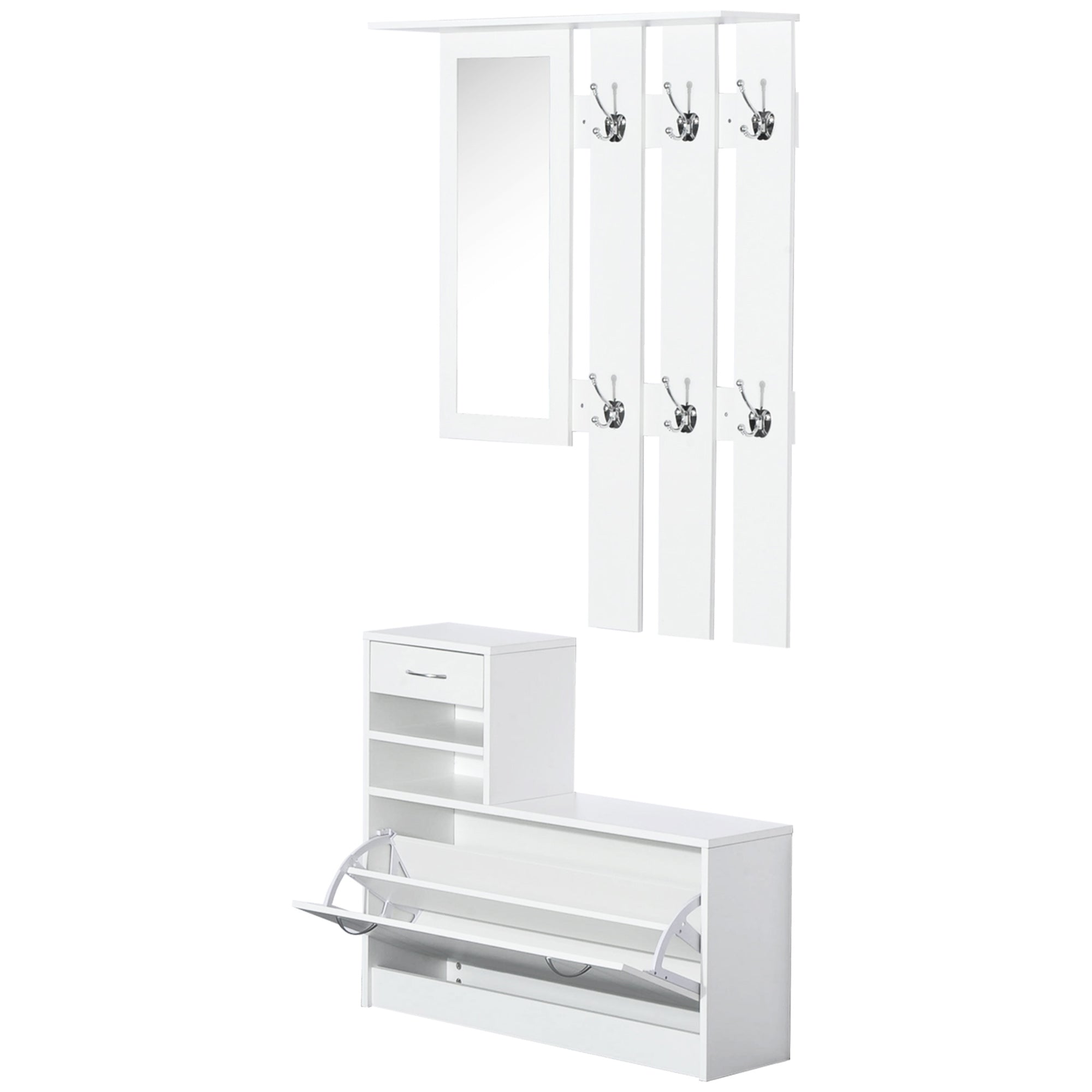 Liam Rack HOMCOM 2PC Shoes Storage Chest Cloths Rack Unit w/Mirror Multiple Shel ...