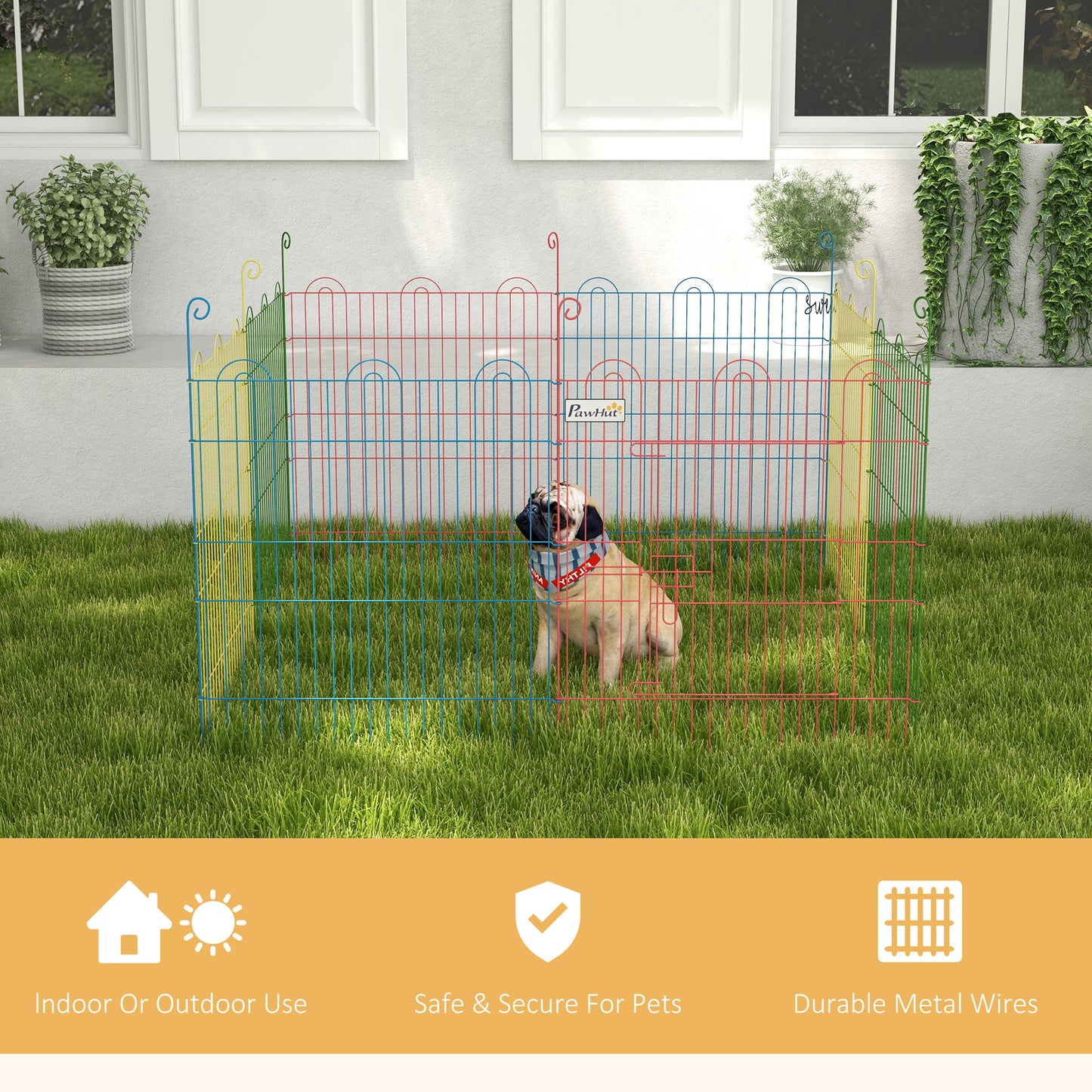 PawHut Pet Playpen Crate, with Eight Panels, Door, for Indoors and Outdoors, 60H x Î¦156cm