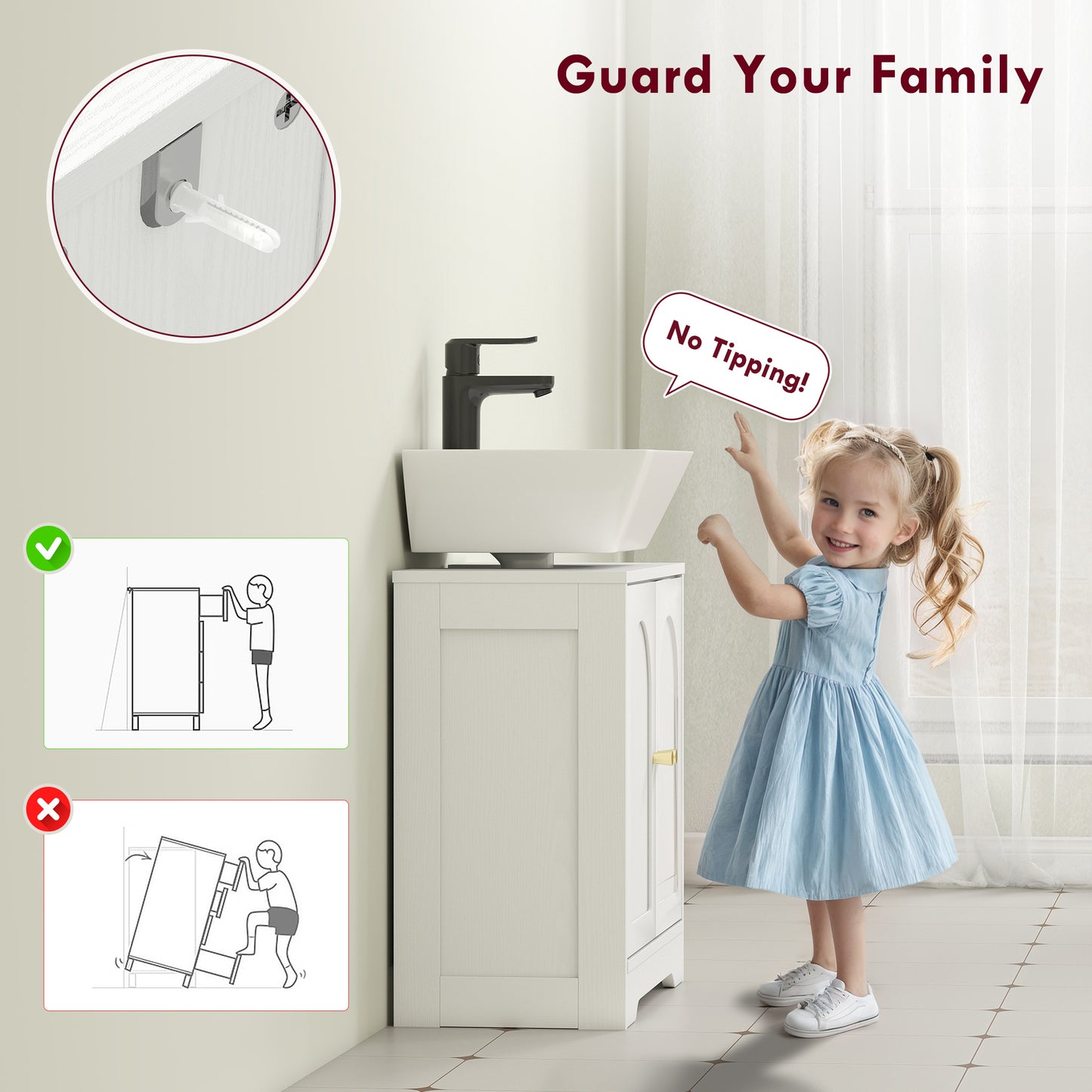 HOMCOM Under Sink Bathroom Cabinet with 2 Arch Doors - White