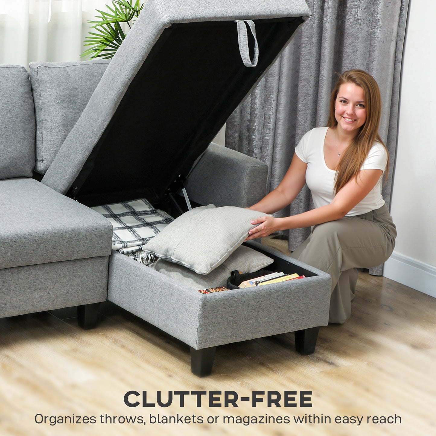 HOMCOM Three-Seater Storage Sofa Bed - Grey