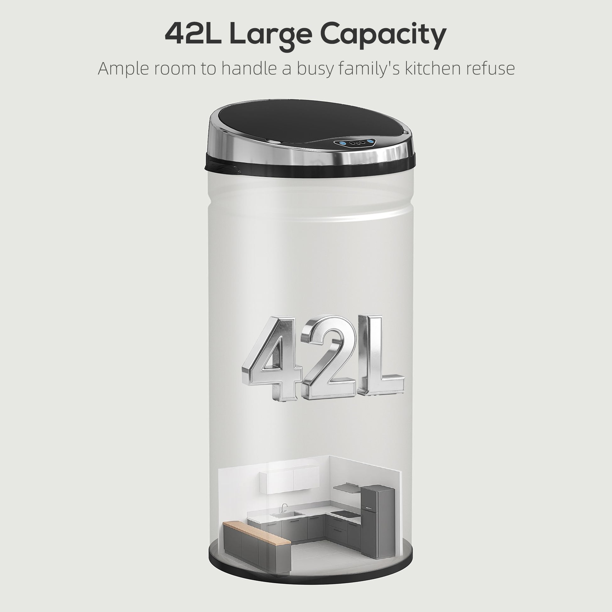 HOMCOM 42L Stainless Steel Sensor Bin - Silver Tone