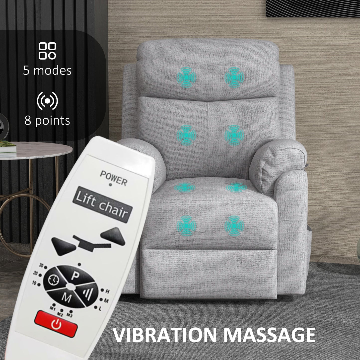 HOMCOM Power Lift Recliner Chair, Electric Lift Chair for Elderly, Overstuffed Linen Fabric Riser and Reclining Armchair with Remote Control, Side Pockets, for Living Room, Grey