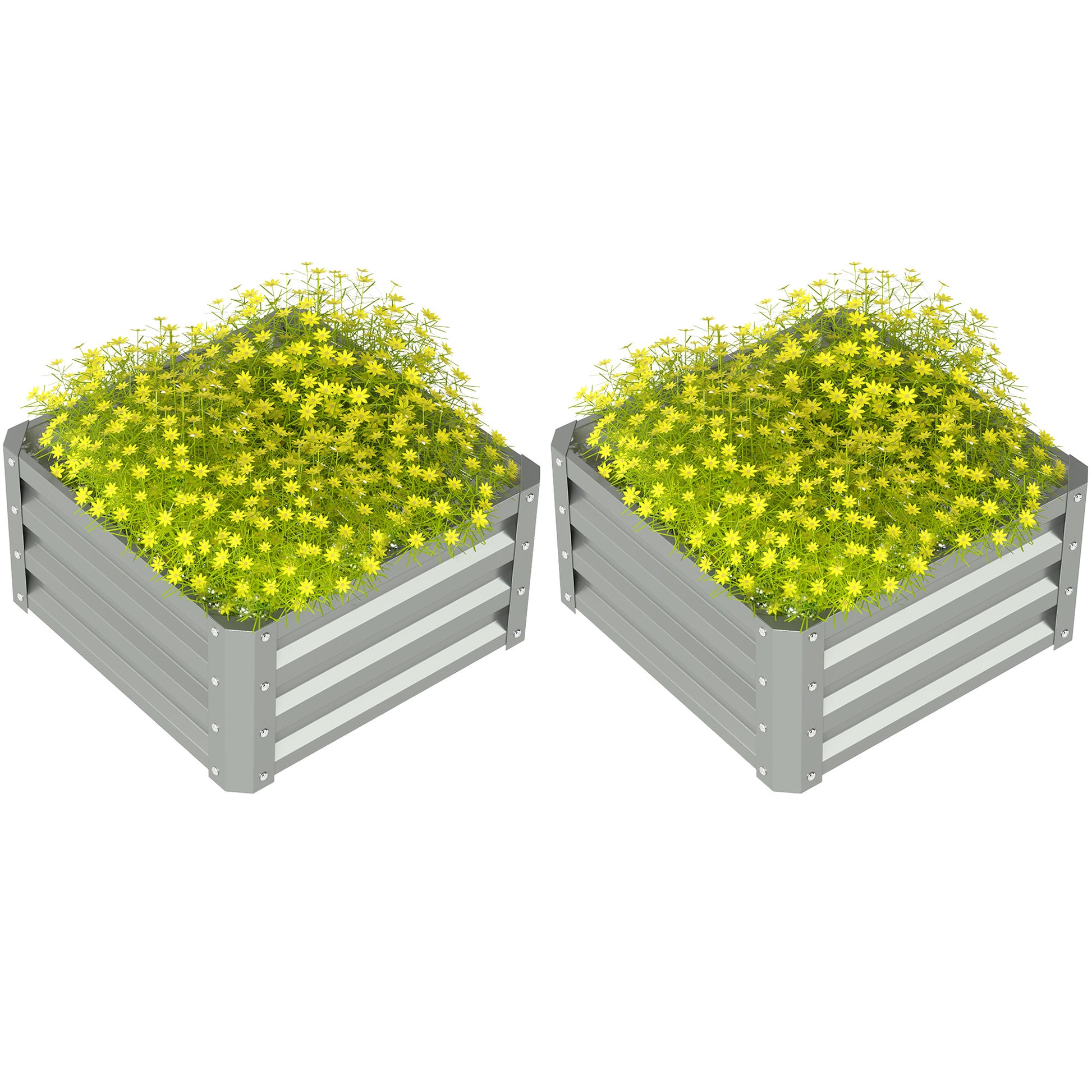 Outsunny Set of Two 60 x 60cm Steel Planter Boxes - Light Grey
