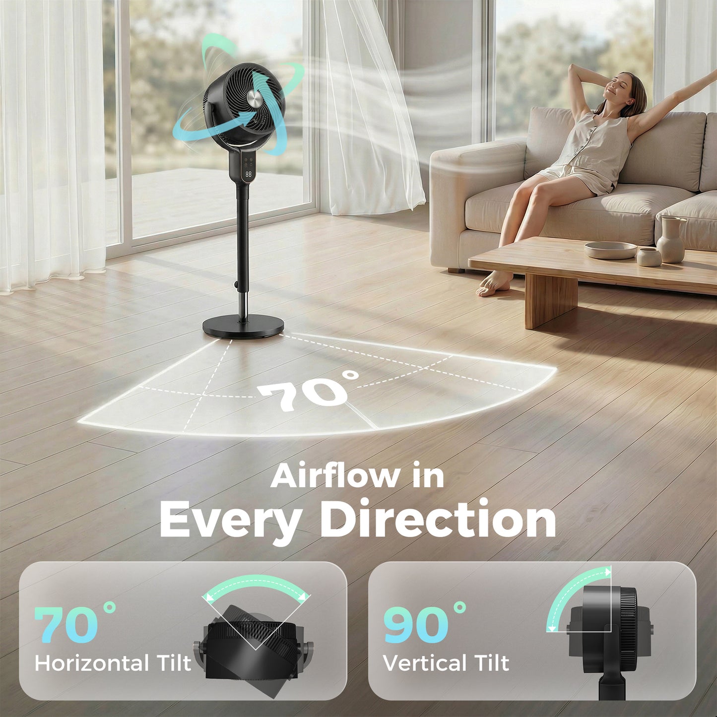 HOMCOM 20 dB Silent Standing Fan for Bedroom, 42" Pedestal Fan with Remote, 90Â° Oscillating, 8 Speeds, Remote Control, Black