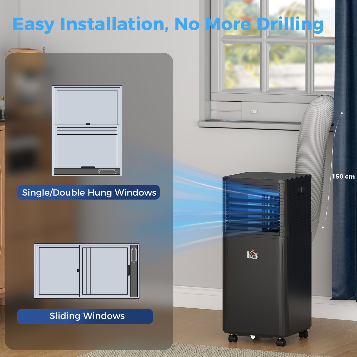 HOMCOM 8000 BTU 4-In-1 Portable Air Conditioner Unit Cooling Dehumidifying Ventilating  for Room up to 27mÂ², with Fan, Remote, 24H Timer, Window Mount Kit, R290, A Energy Efficiency