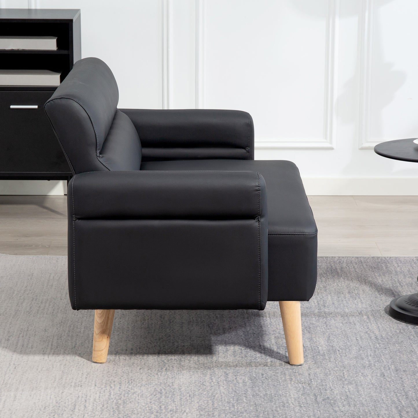 HOMCOM Small Faux Leather 2 Seater Sofa Settee - Black