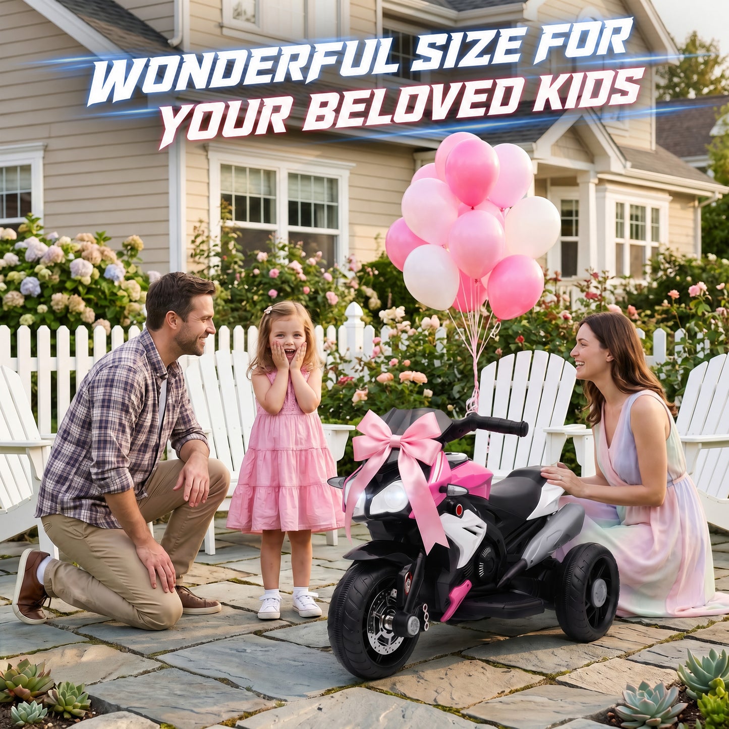 HOMCOM Kids Electric Motorcycle, 6V Ride on Motorcycle with 3 Wheels, LED Headlight, Music, Horn for Boys Girls 3-5 Years, Pink