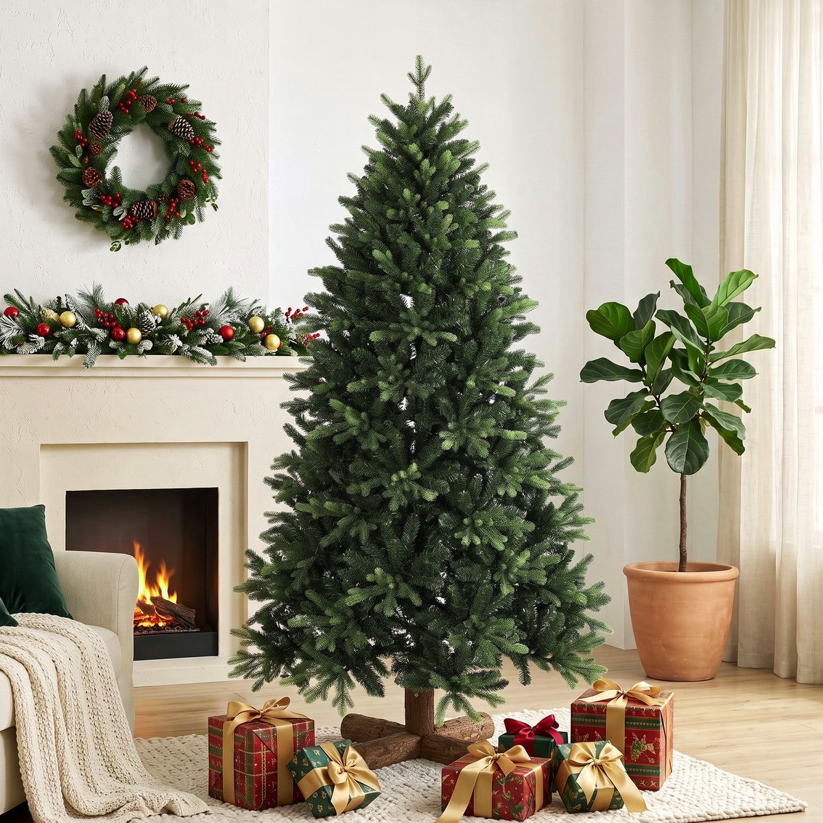HOMCOM Artificial Christmas Tree, Hinged Xmas Tree with 2419 PE & PVC Branch Tips, 6ft, Green