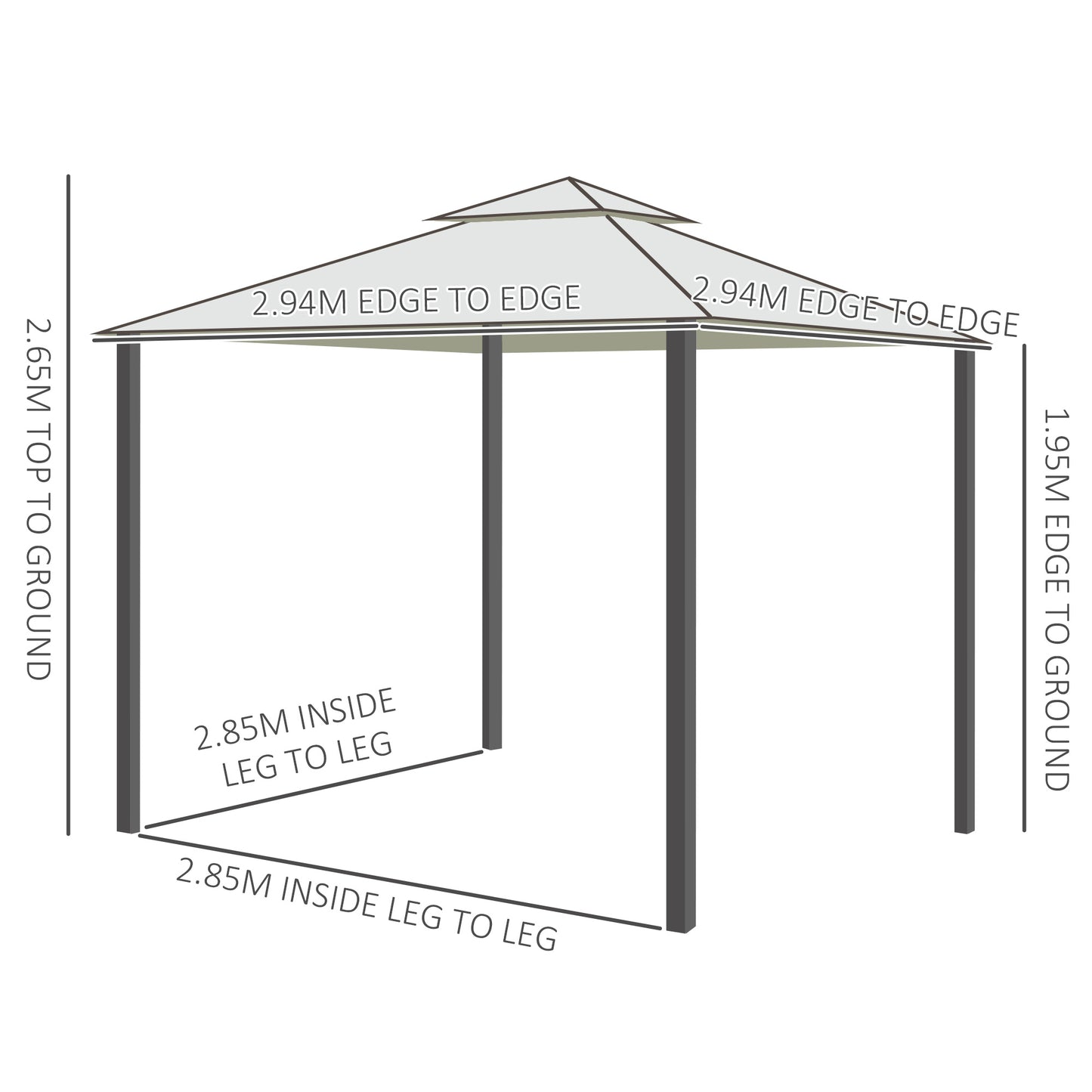 Outsunny 3 x 3 m Metal Gazebo, Garden Pavillion, DoubleÂ Roof Outdoor Canopy Shelter with Mesh Sidewalls, Cream White