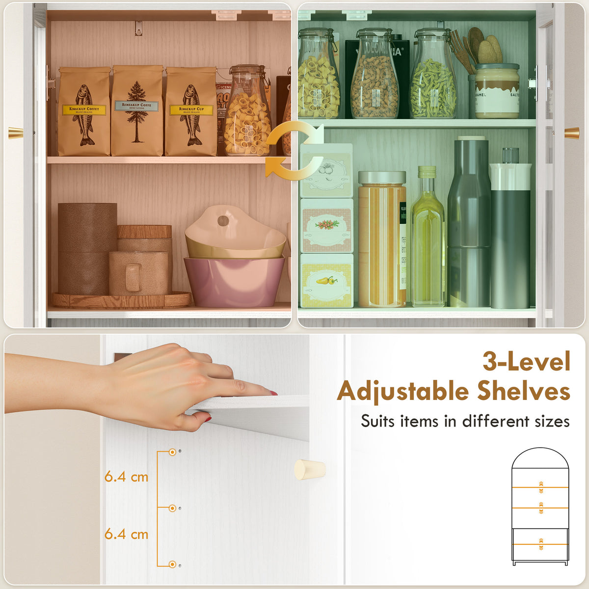 HOMCOM 180cm Tall Kitchen Cupboard, Storage Cabinet with Adjustable Shelves, Acrylic Doors for Living Room, Dining Room, White