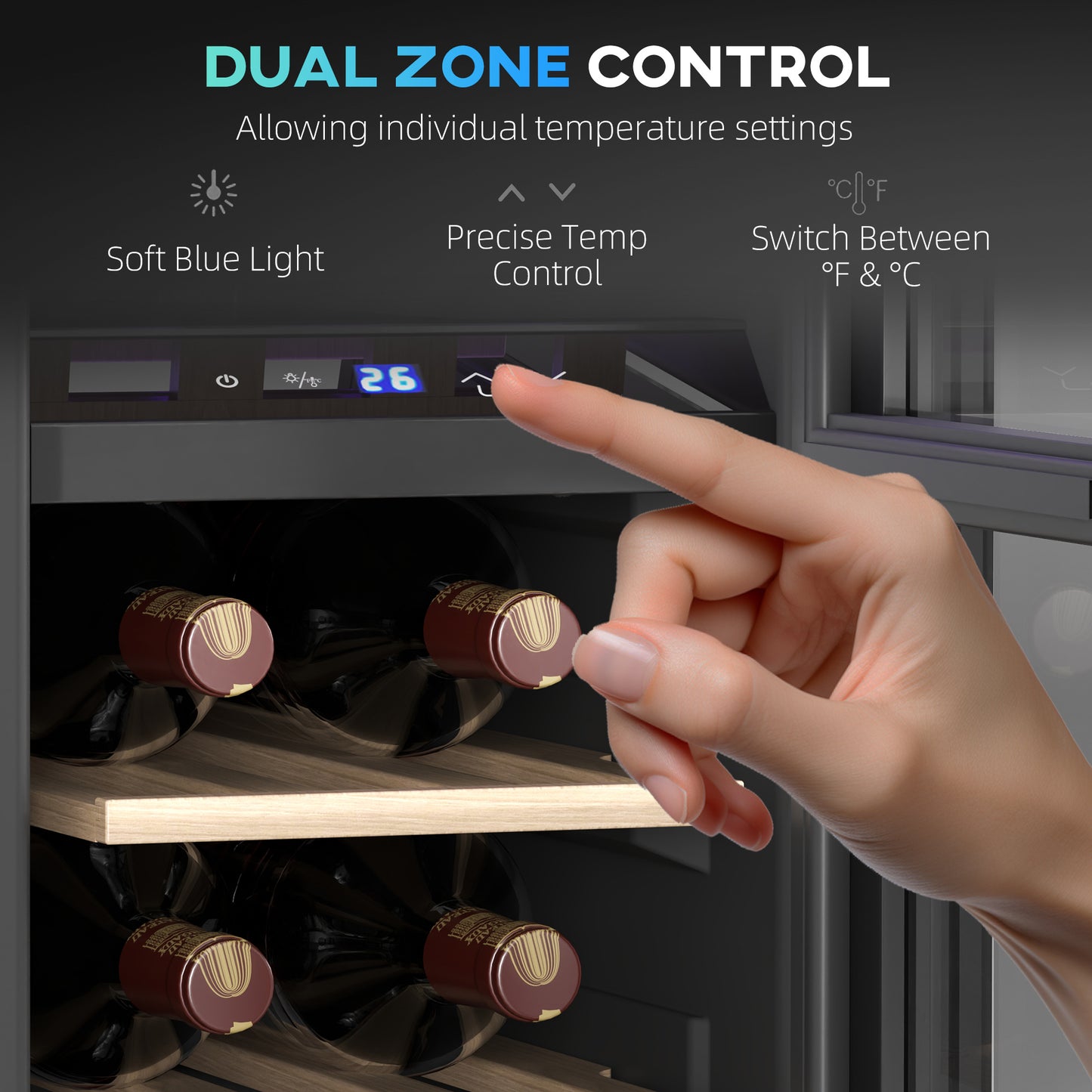 HOMCOM 16 Bottle Dual Zone 5-18â„ƒ Wine Fridge - Black