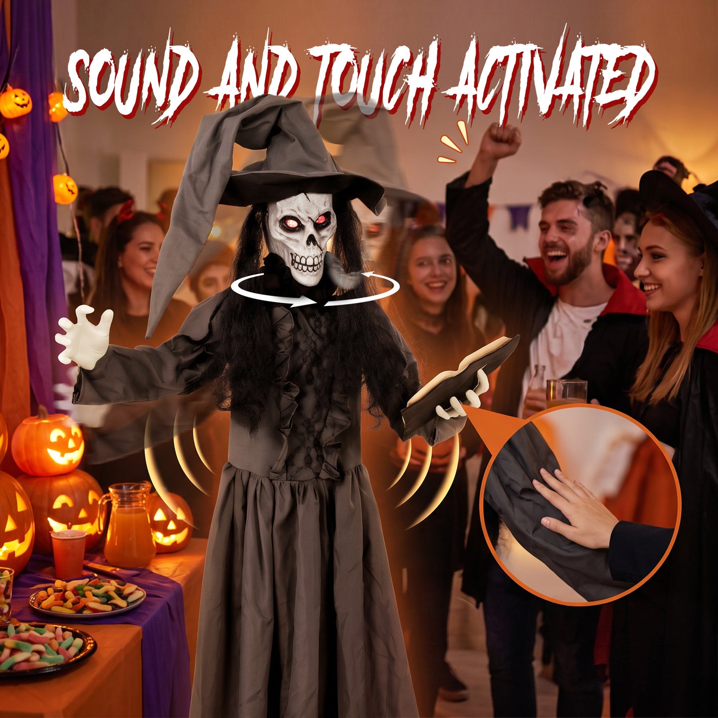 HOMCOM 180cm Life Size Animated Witch Halloween Decorations Outdoor Indoor, Scary Halloween Animatronics Decor