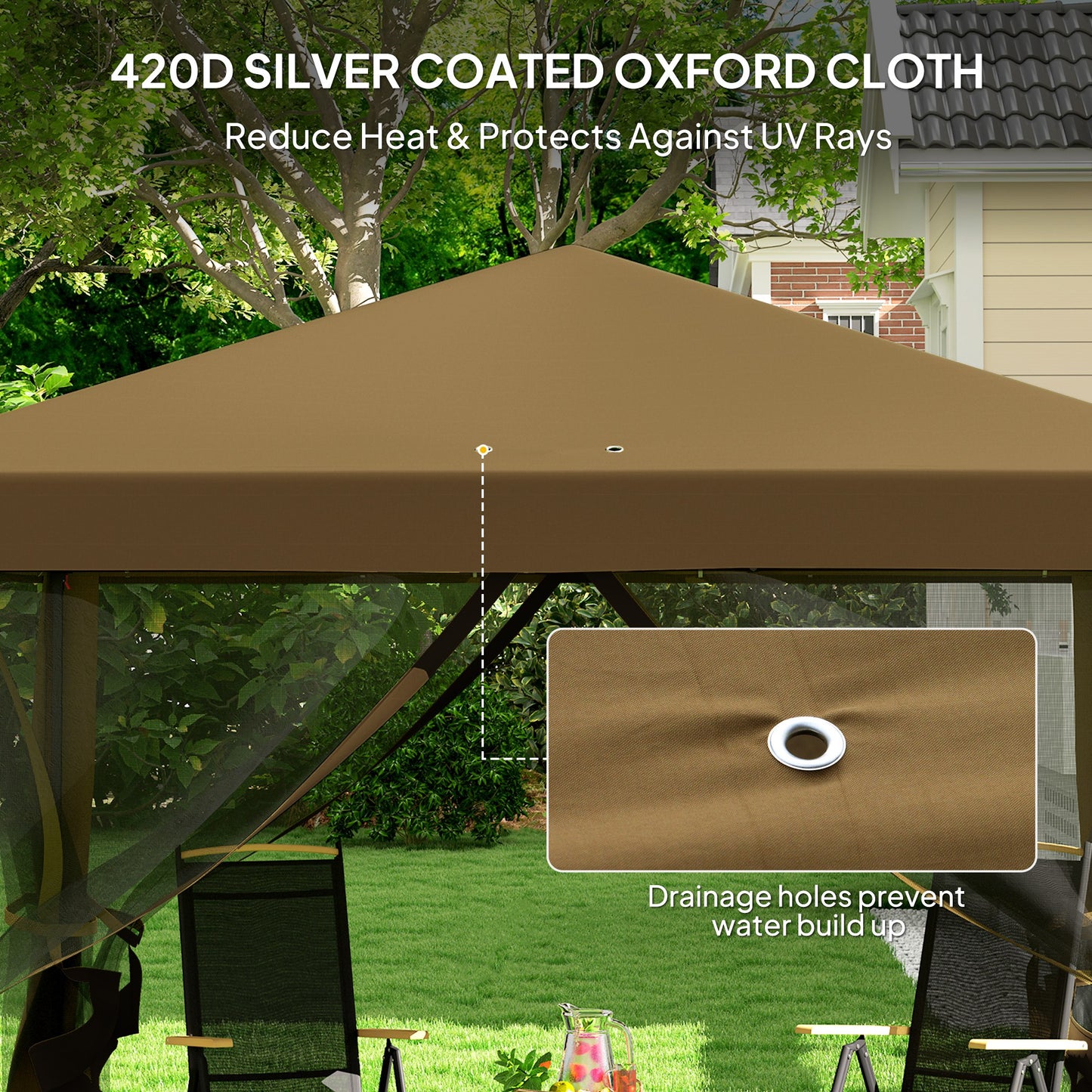 Outsunny 3 x 3Â m Pop Up Gazebo, 420D Garden Tent Canopy with Removable Mesh Sidewall Netting, Carry Bag for Garden Patio Outdoor, Khaki