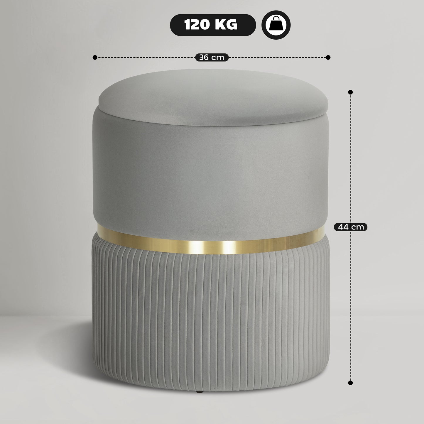 HOMCOM Velvet-Feel Storage Ottoman - Light Grey