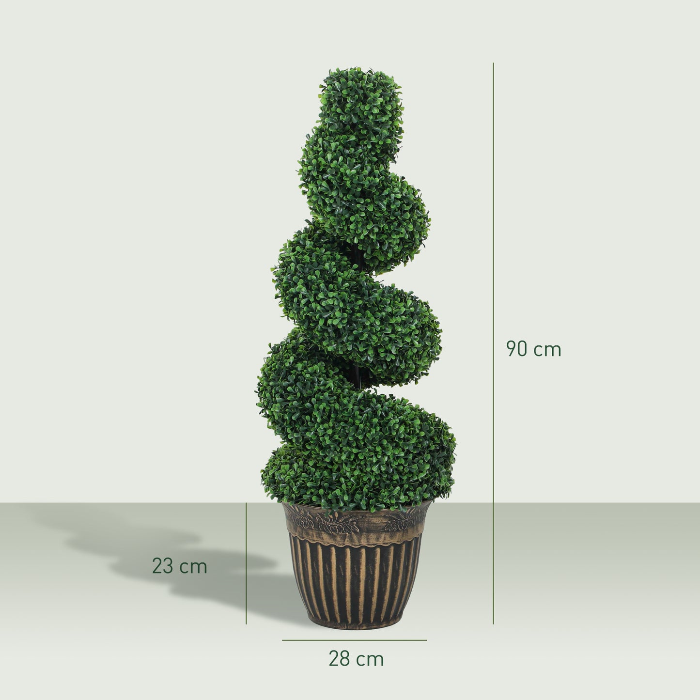 HOMCOM Set of 2 Artificial Plants, Topiary Spiral Boxwood Trees with Pot, for Home Indoor Outdoor Decor, 90cm