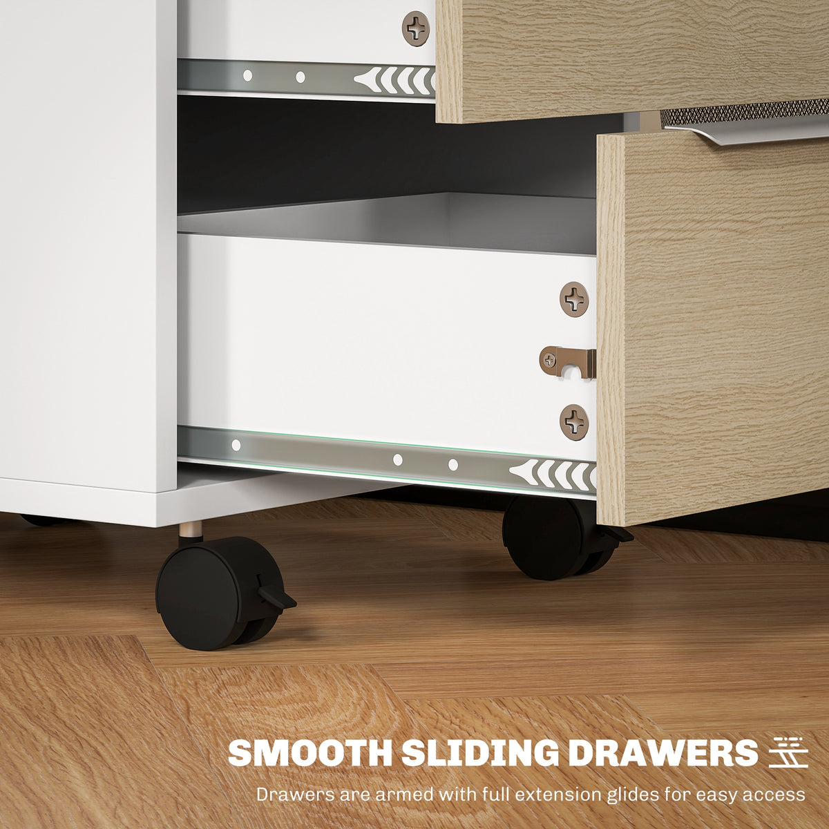 HOMCOM Three-Drawer Locking Filing Cabinet - Oak/White