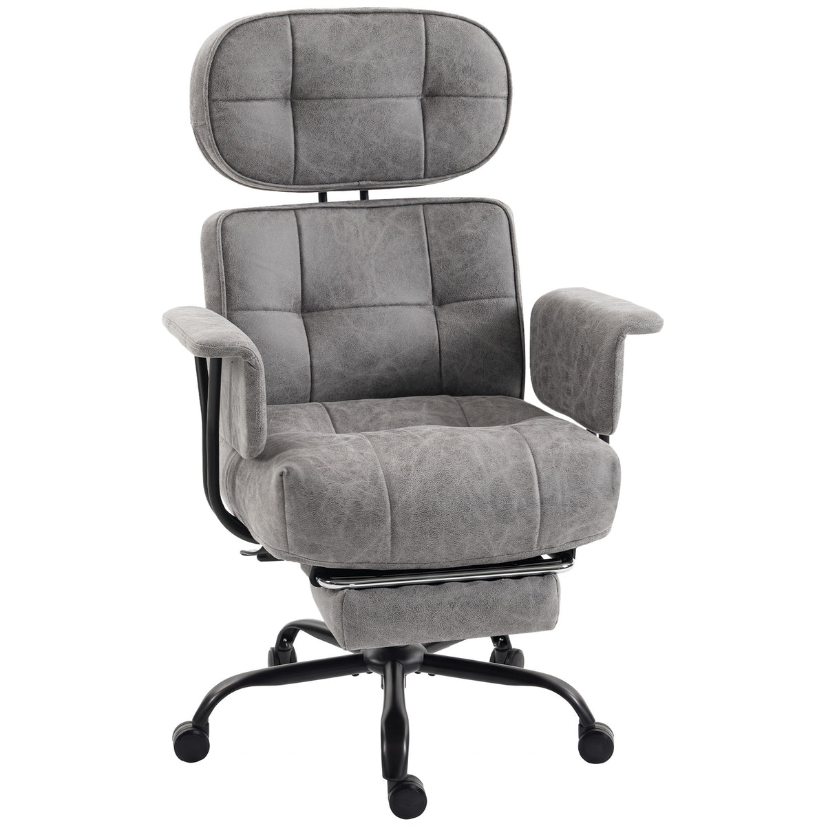 HOMCOM Office Chair, Big and Tall Desk Chair with Footrest, Wide Seat, Leathaire, Reclining Back, Swivel Wheels, Grey Default Title