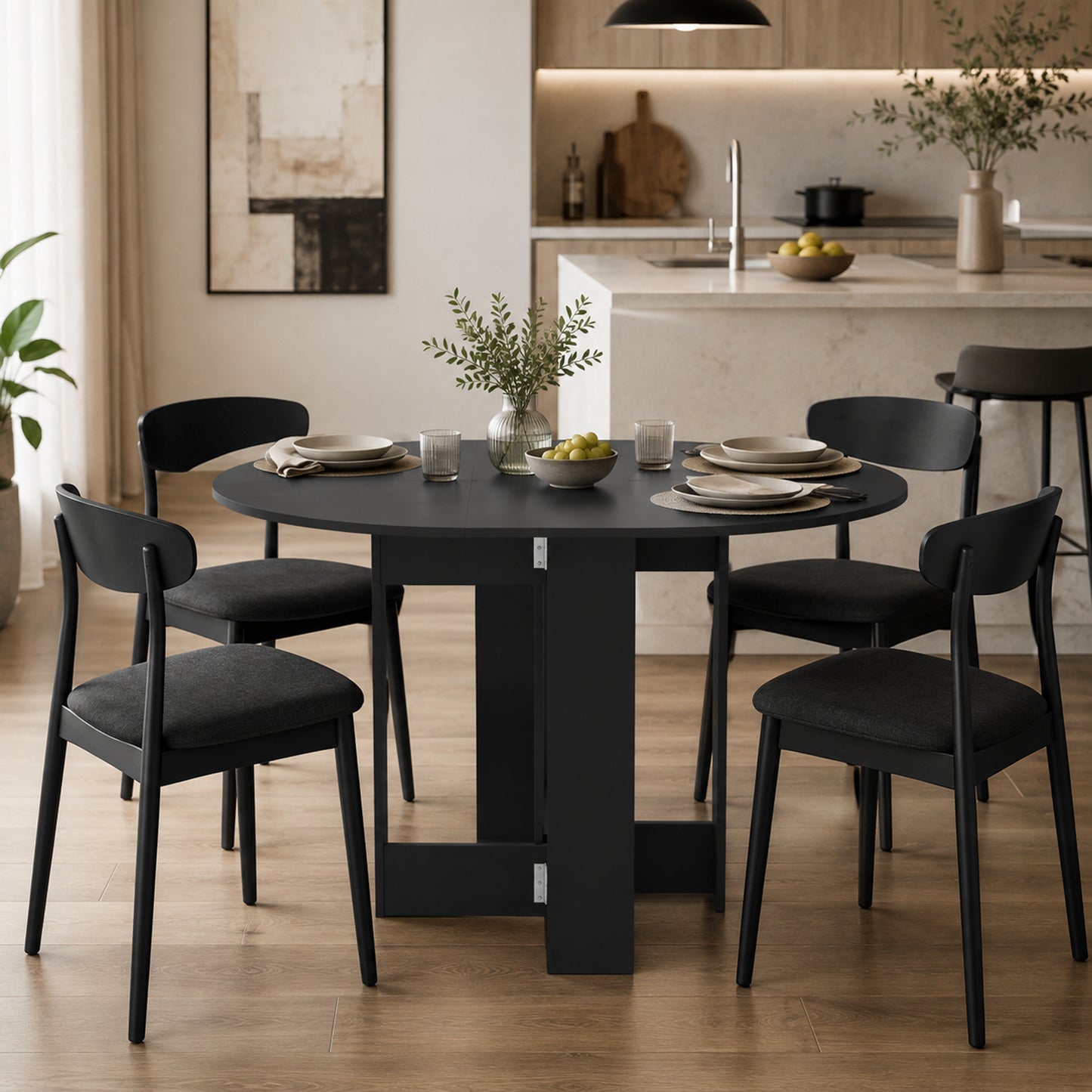HOMCOM Folding Dining Table,  Drop-Leaf Table with Foldable Leaves for Small Spaces, Kitchen, Dining Room, Black