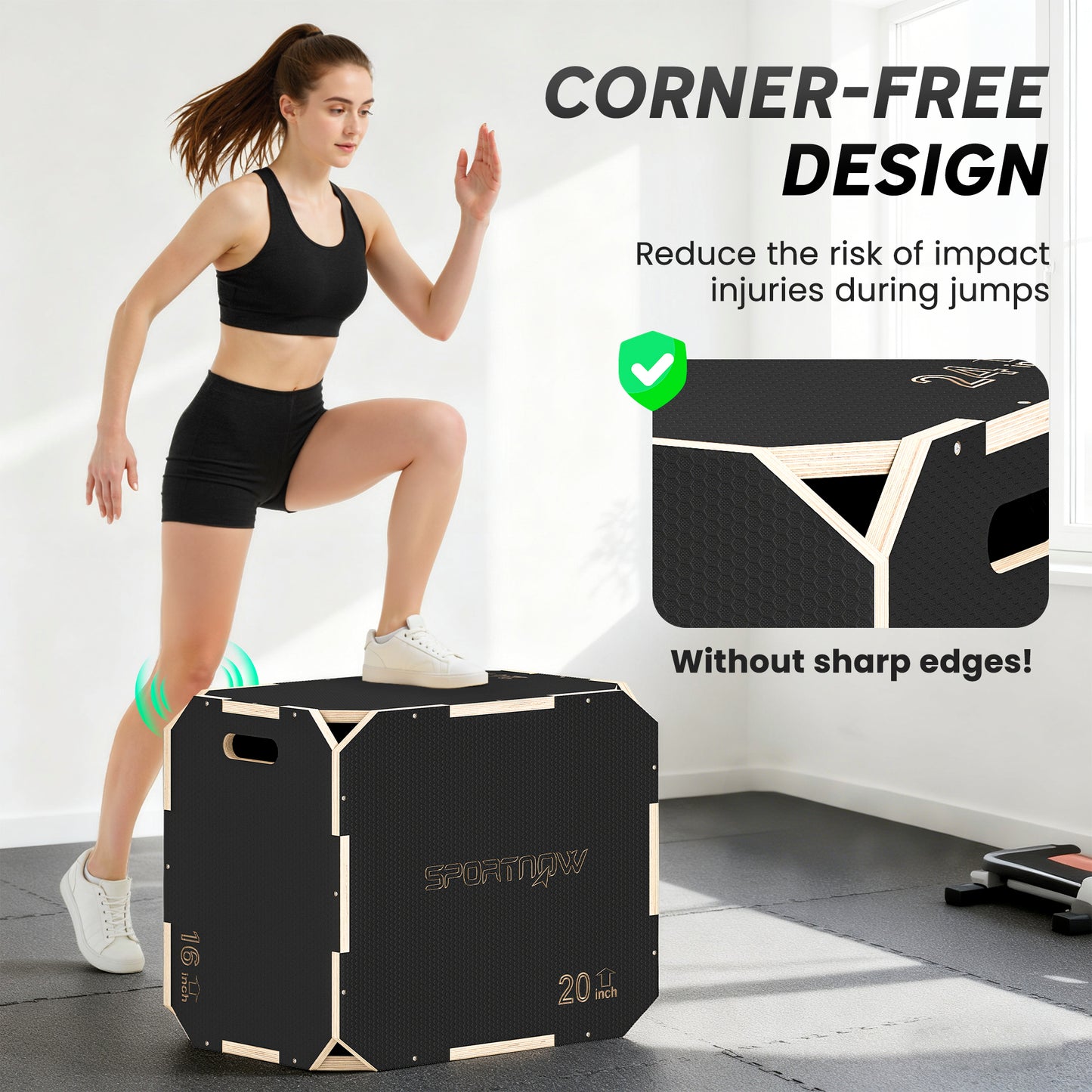 SPORTNOW Non-Slip Plyo Box, Corner-free Wooden Jump Box, 41 x 61 x 51 cm