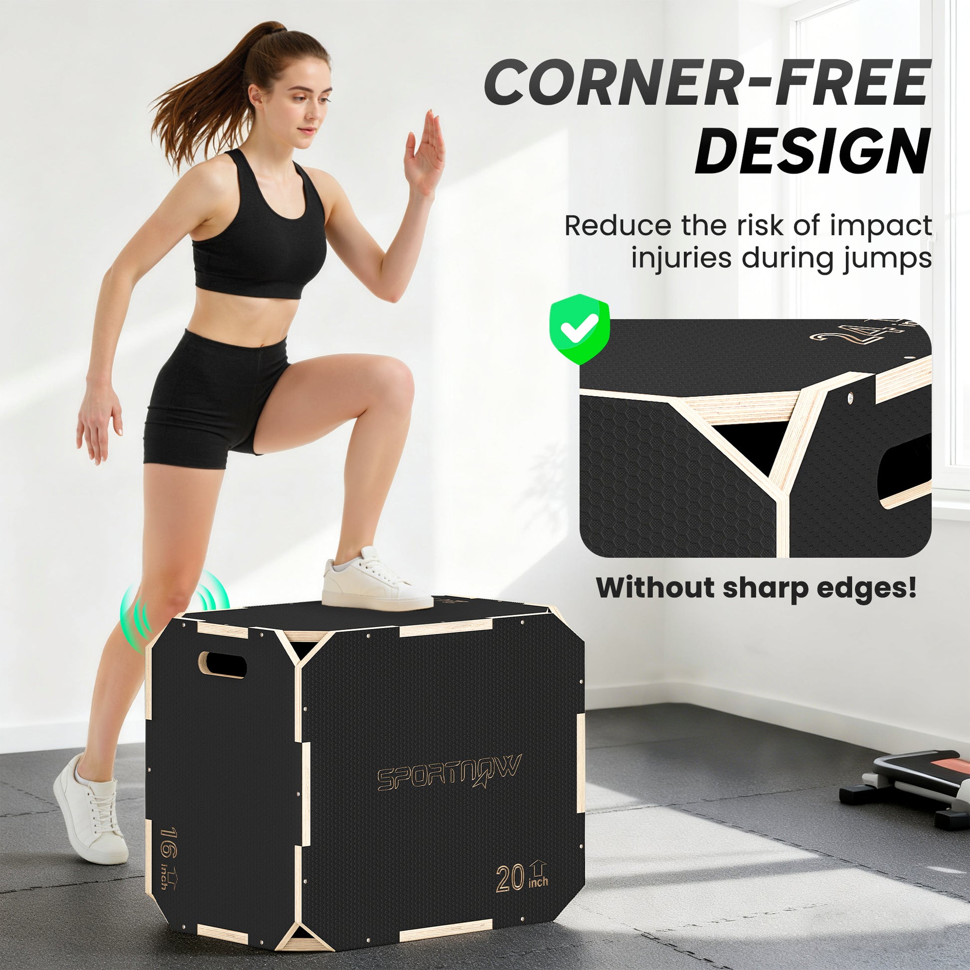 SPORTNOW Non-Slip Plyo Box, Corner-free Wooden Jump Box, 41 x 61 x 51 cm