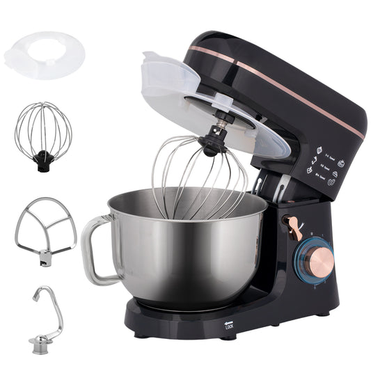 HOMCOM Stand Mixer, 5L Food Mixer for Baking, 6 Speeds and Pulse Setting, 1400W Cake Electric Kitchen Mixer with Dough Hook, Whisk, Stainless Steel Bowl, Splash Guard, Beater, Black