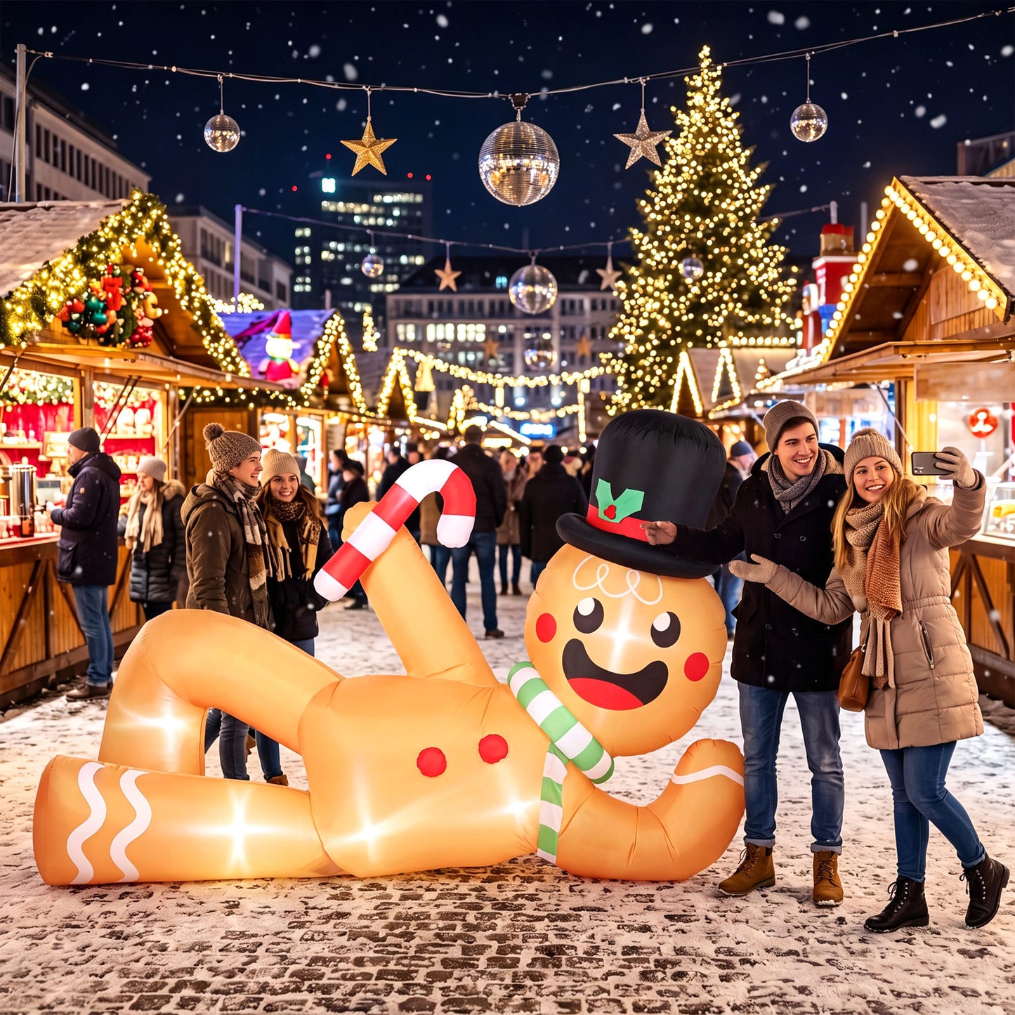 Outsunny 9.8ft Giant Christmas Inflatable Gingerbread Man Side-Lying, Outdoor Blow Up Christmas Decoration with LEDs, Bag