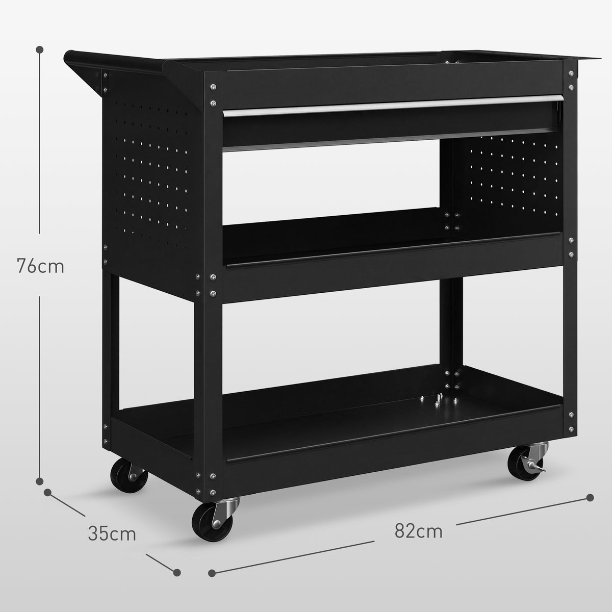 DURHAND 3-Tier Tool Trolley Cart Storage Shelf Roller Cabinet DIY Box Garage Workshop with Drawer Black